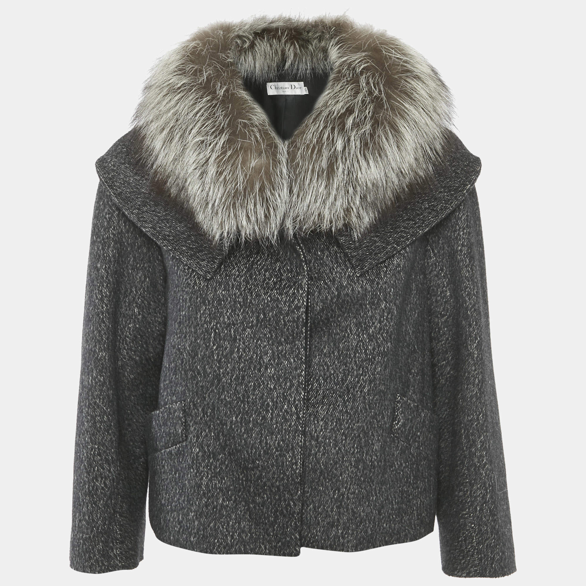 Christian Dior Dark Grey Wool & Silk Fur Collar Jacket M
