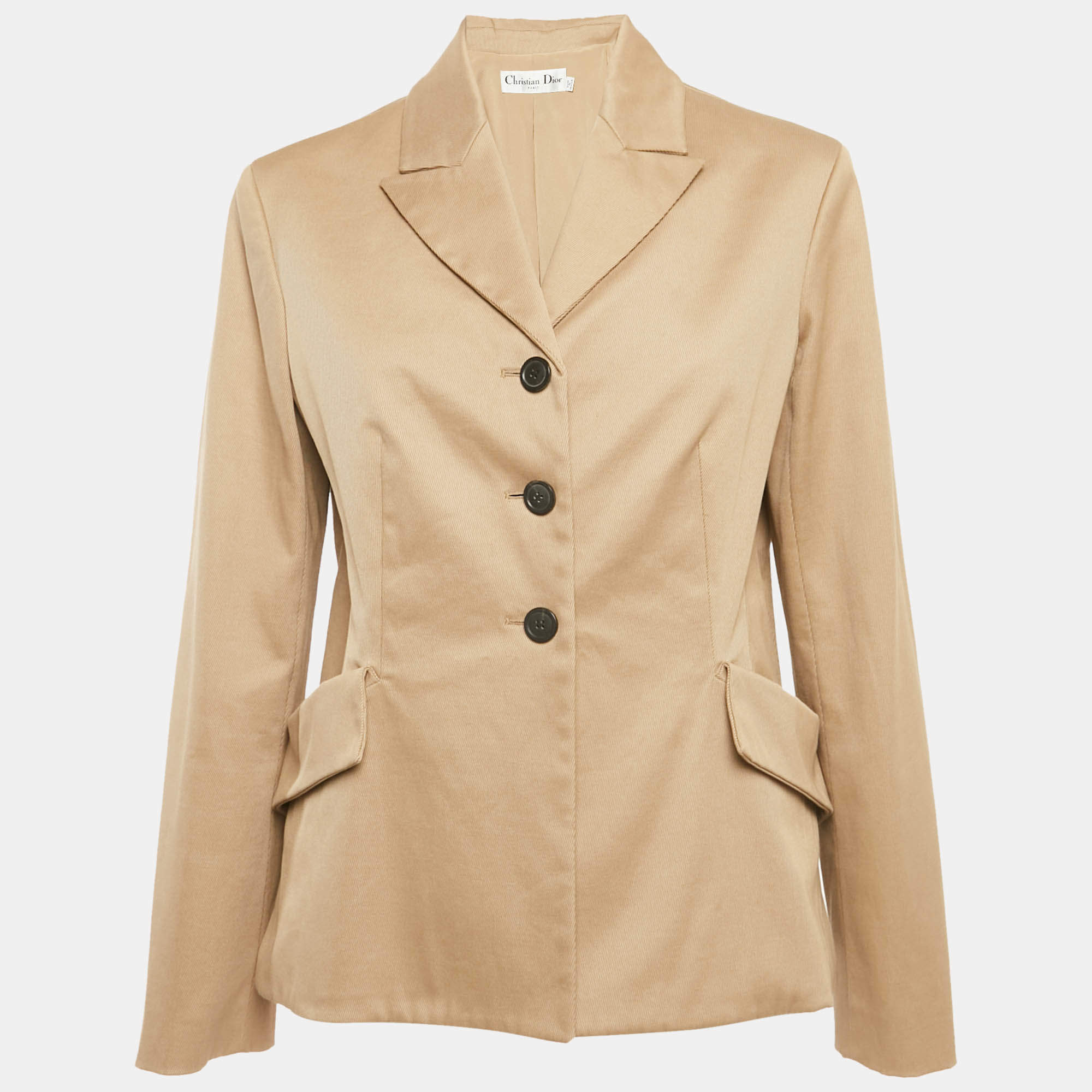 Pre Owned Christian Dior Beige Gabardine Single Breasted Blazer L