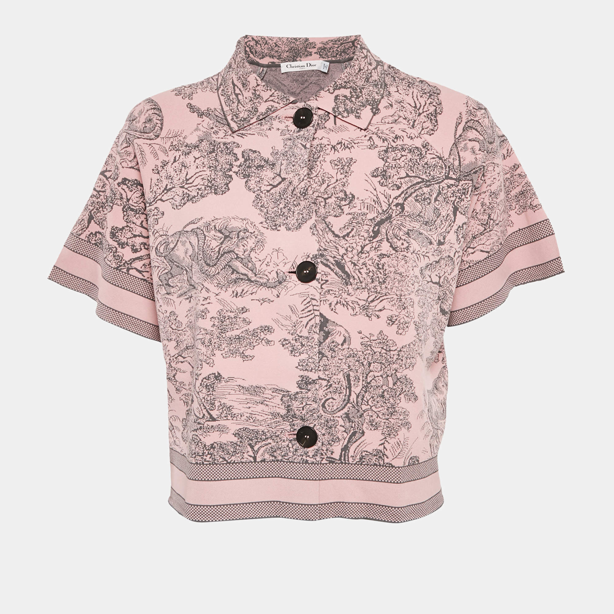 Pre Owned قميص كريستيان ديور تويل دو جوي وردي تريكو بأكمام قصيرة مقاس ميديوم