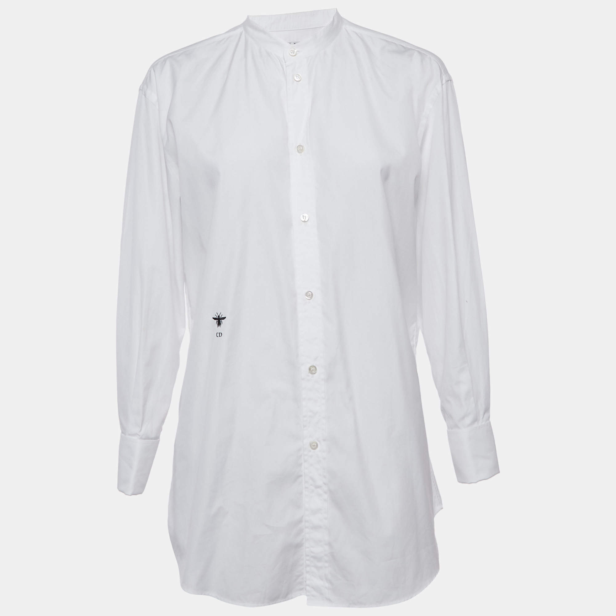 Pre Owned Christian Dior White Bee Embroidery Cotton Button Front Shirt S