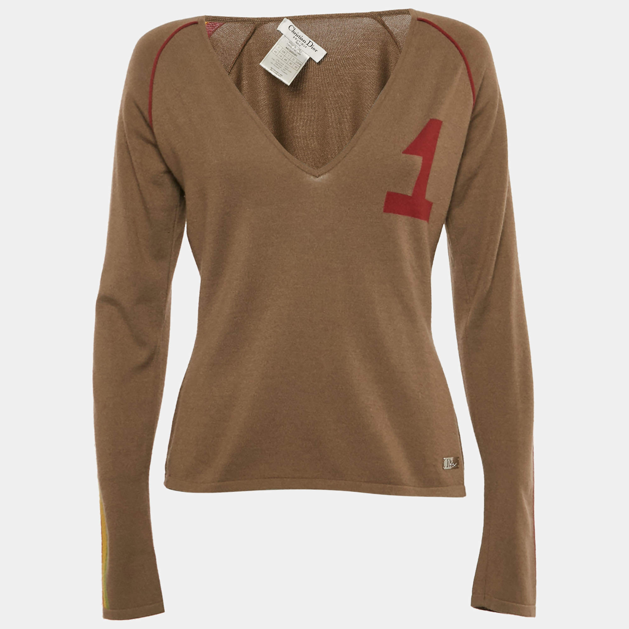 Pre Owned Dior Caramel Brown Long Sleeve V-Neck John Galliano Sweater L