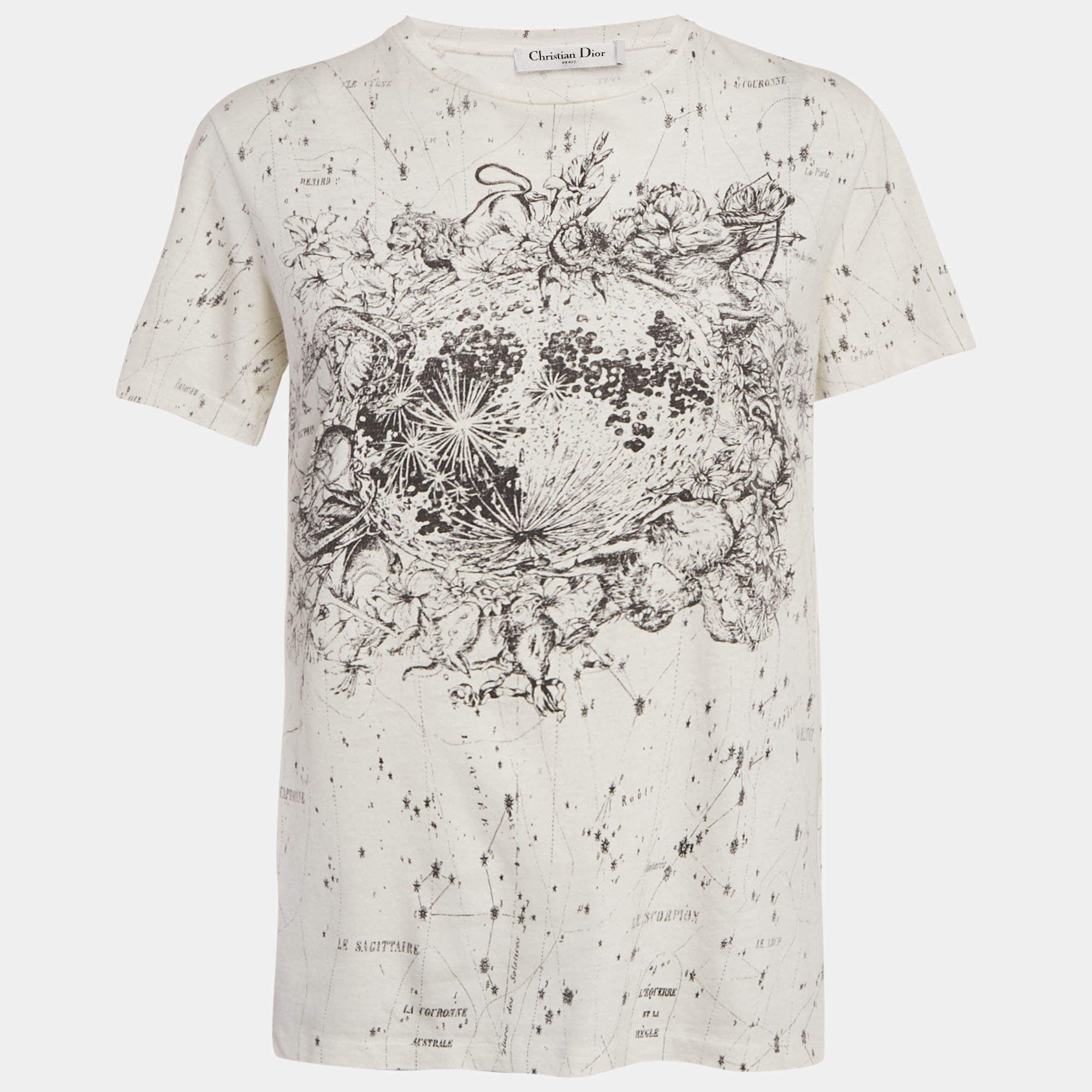 Pre Owned Christian Dior White Printed Cotton Crew Neck T-Shirt XS