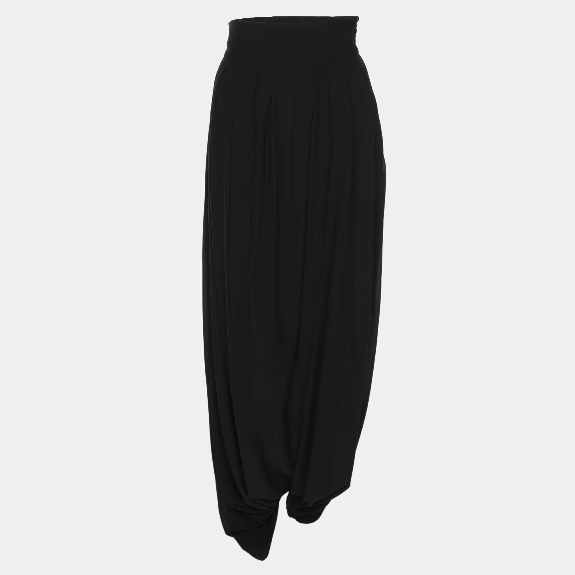 Pre Owned Dior Black Silk Pleated Midi Skirts S