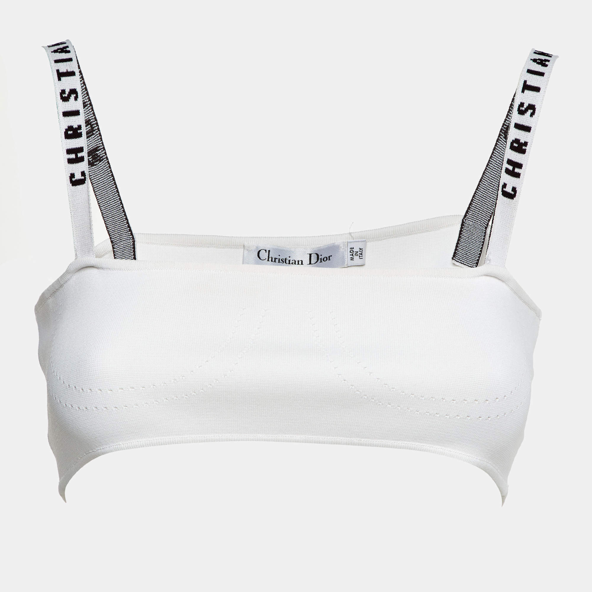 Pre Owned Dior White Stretch Knit J'adior Band Bralette Top M