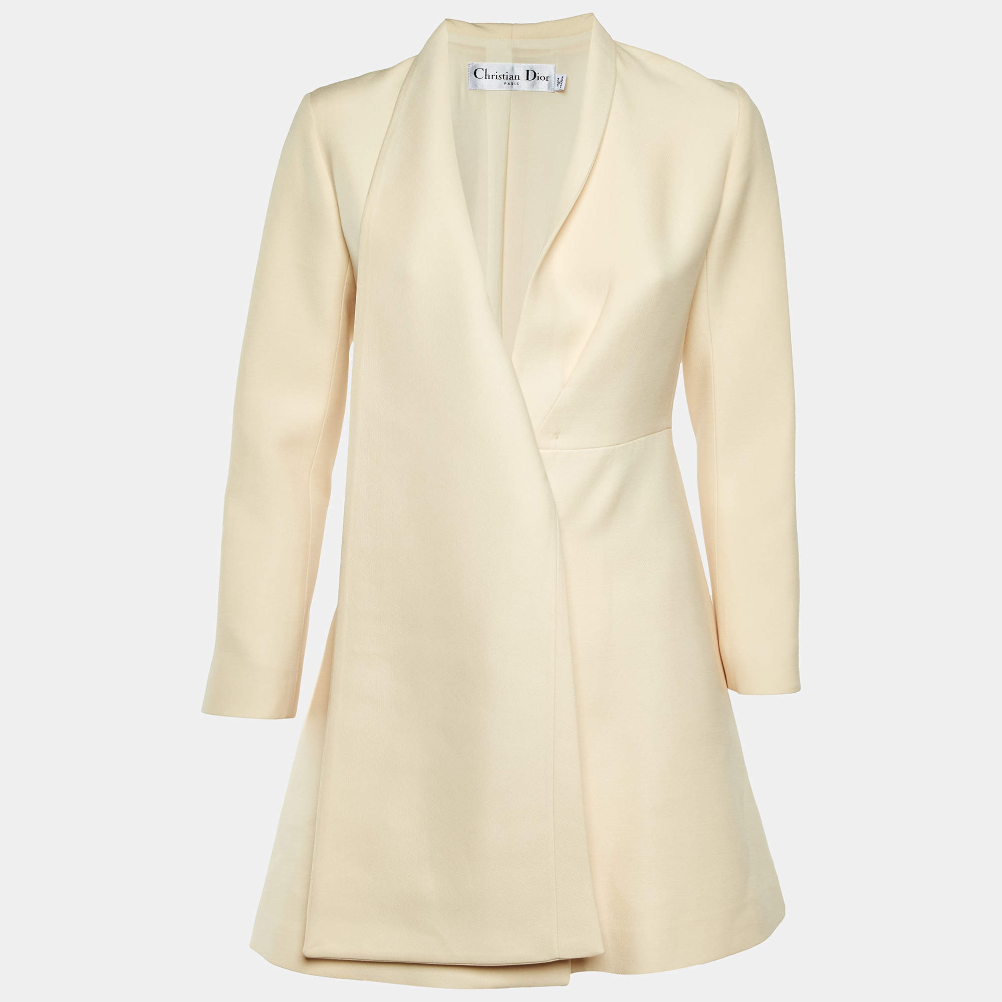 Pre Owned Dior Cream Wool Blend Overlay Button Front Mini Dress S 