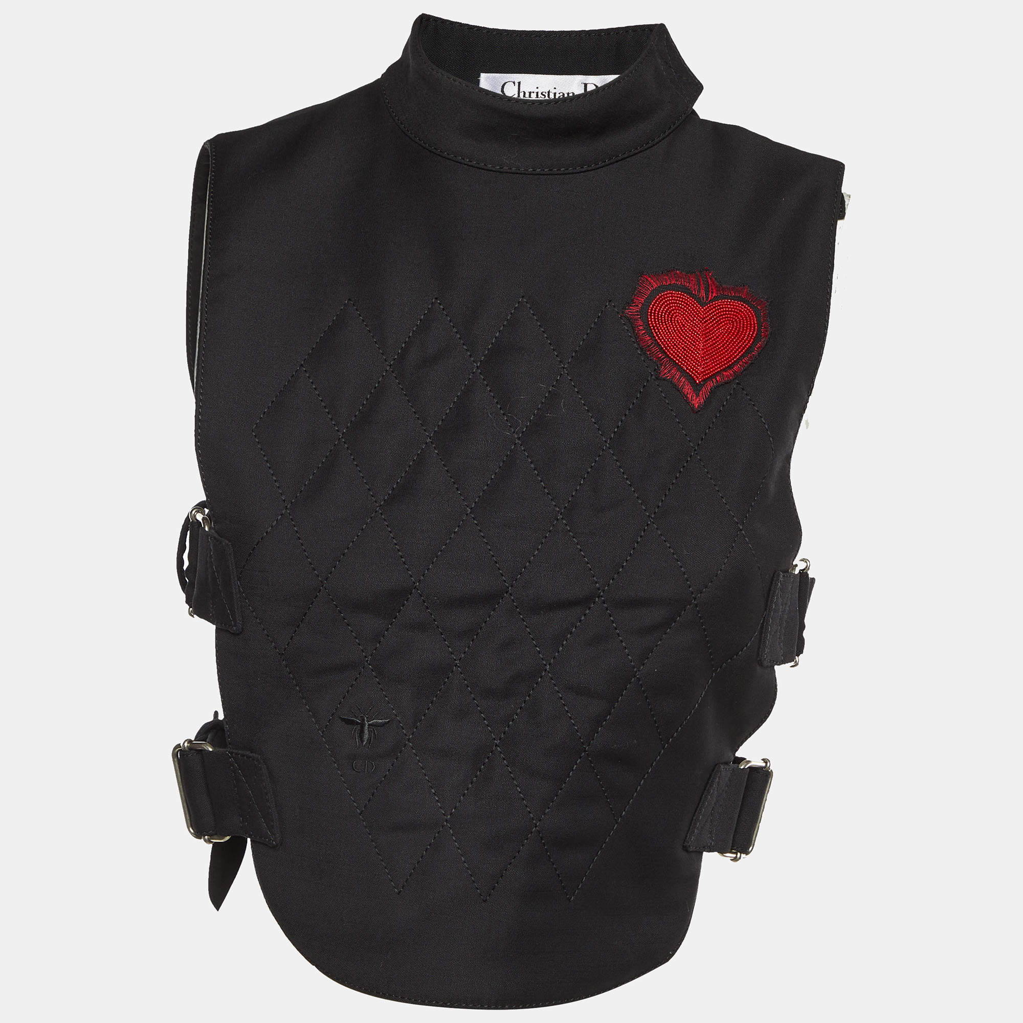 Pre Owned Christian Dior Black Heart Applique Wool Fencing Vest Top S 