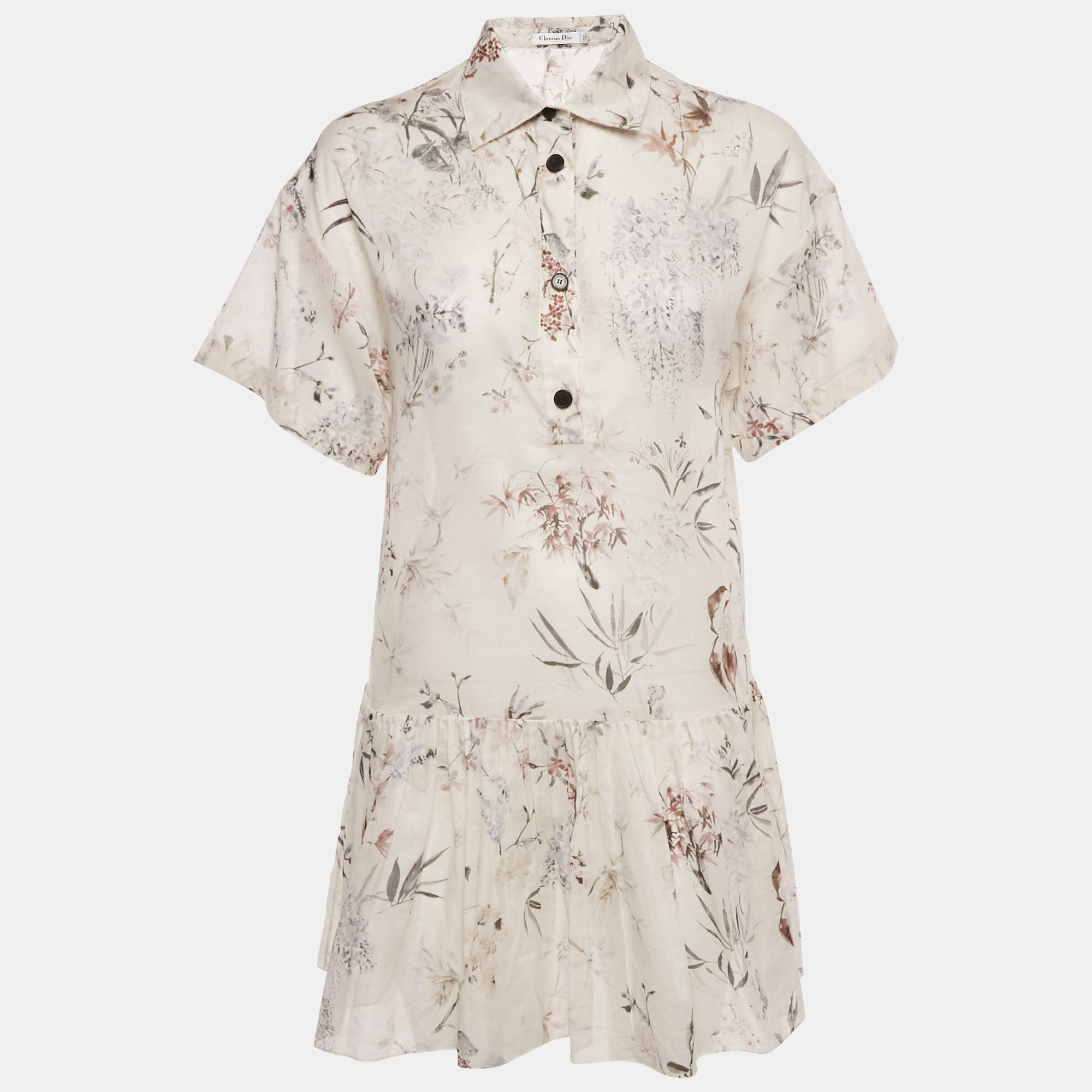 Pre Owned Dior White Printed Cotton Mini Dress S