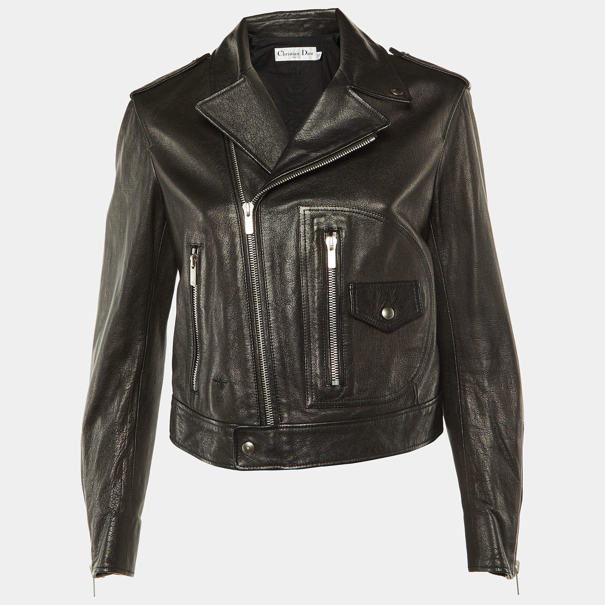 Pre Owned Dior Black Leather Stud Detail Zip-Up Rider Jacket S