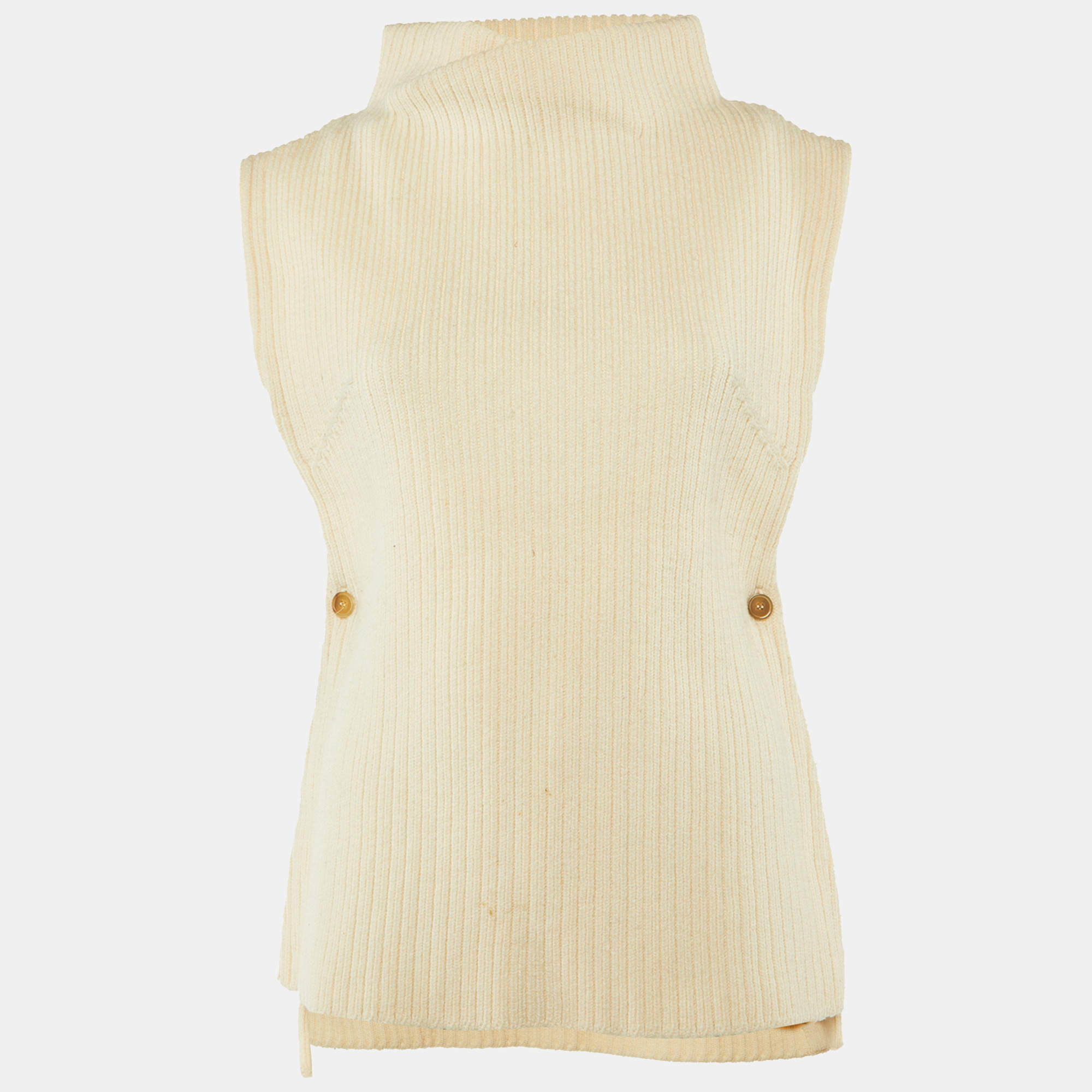 Pre Owned Dior Cream Rib Knit Virgin Wool High Neck Sweater M
