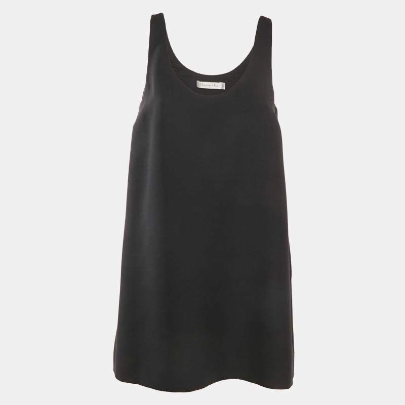 Pre Owned Christian Dior Black Wool Mini Shift Dress M