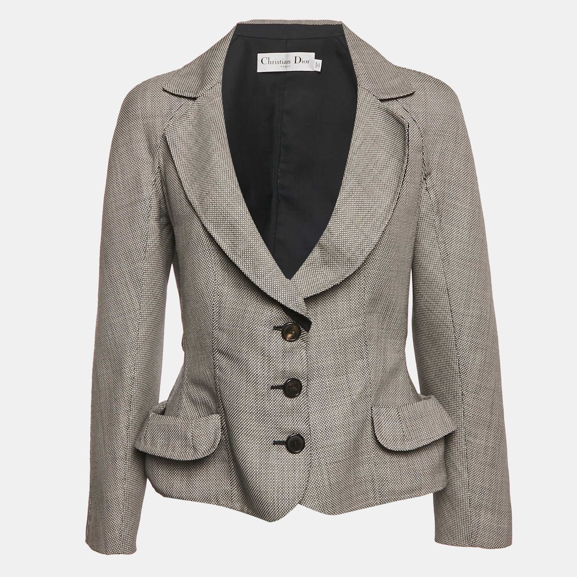 Pre Owned Christian Dior Grey Jacquard Blazer L