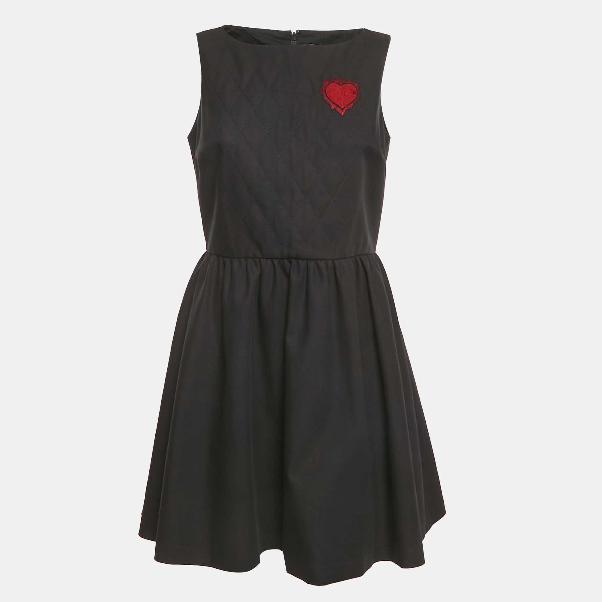 مملوكة مسبقًا Christian Dior Black Gabardine Heart Embroidered Mini Dress L