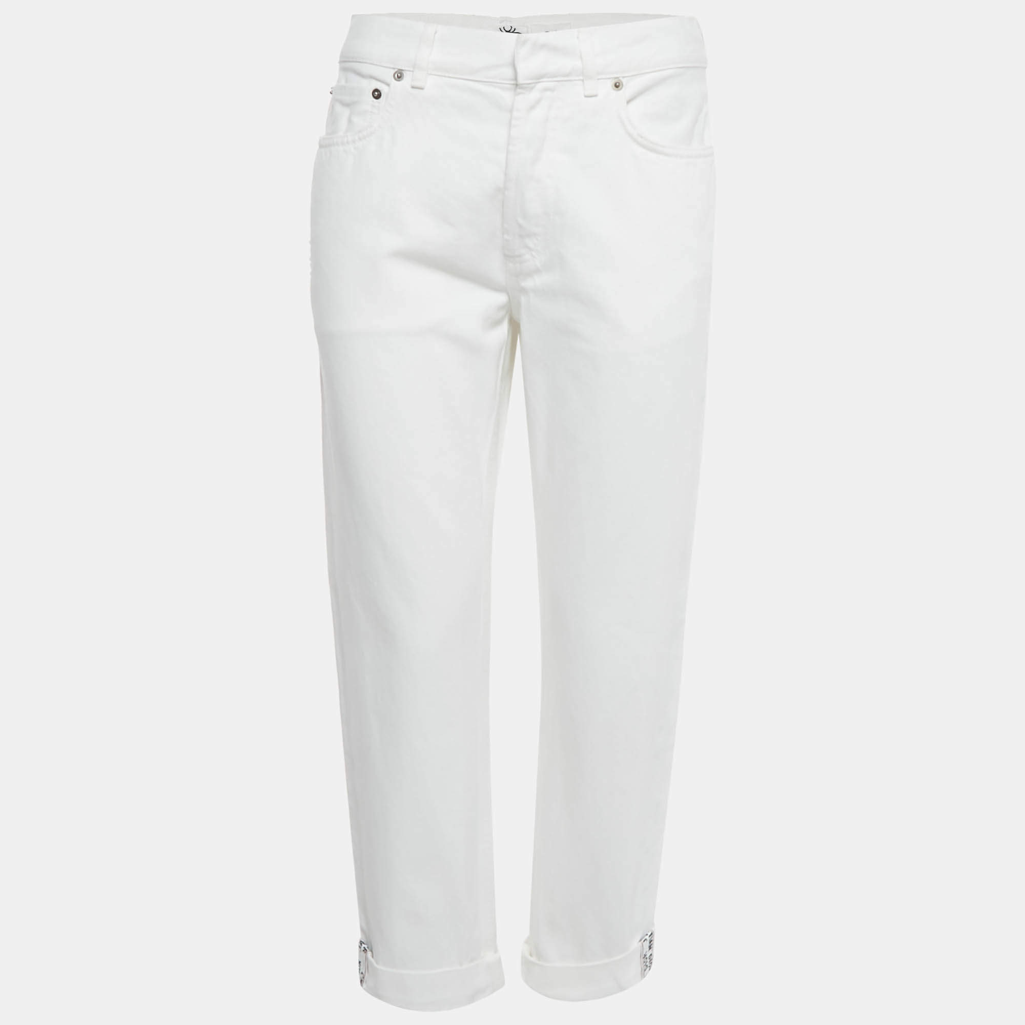 Pre Owned Christian Dior White Denim Folded Hem Jeans M Waist 28"