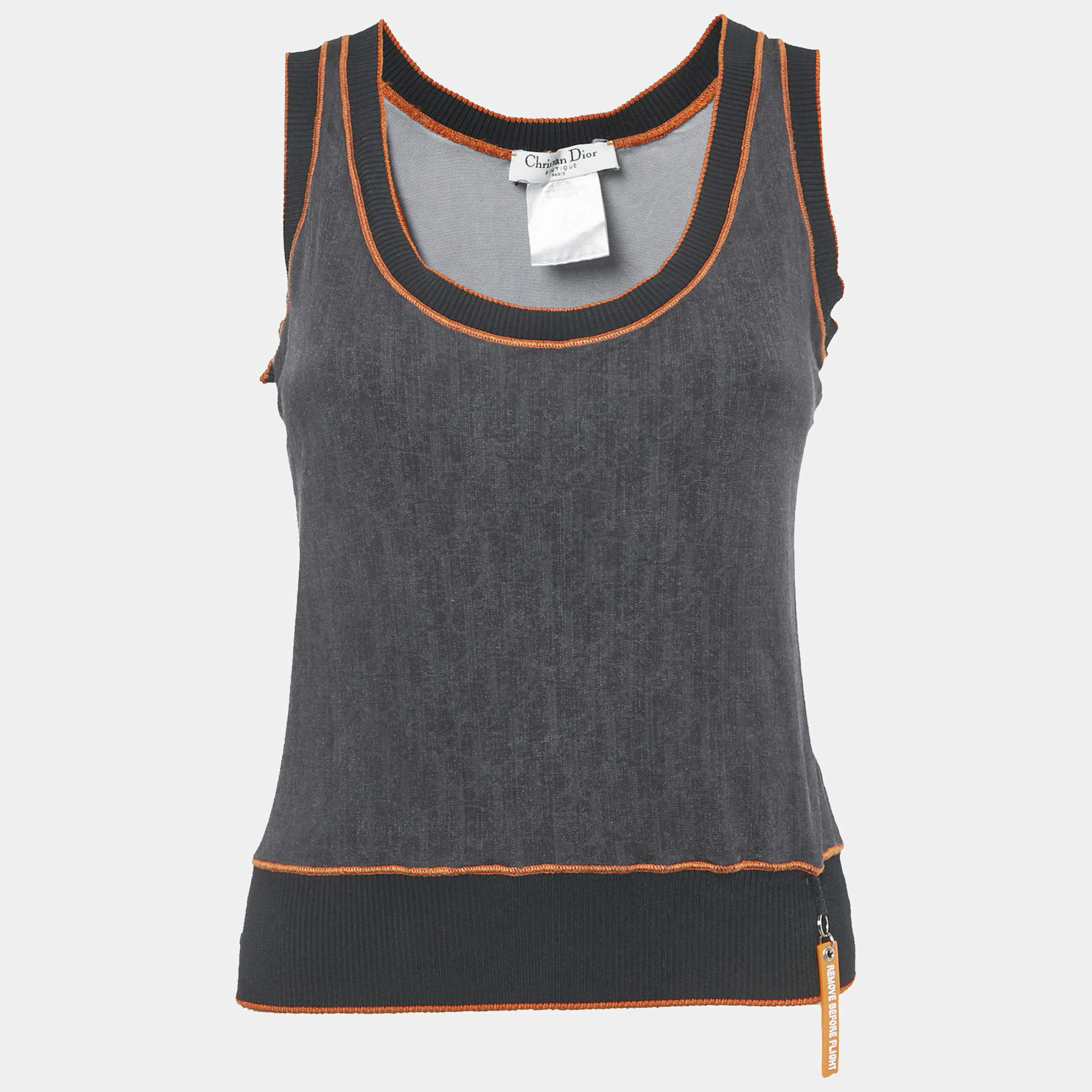 Pre Owned Christian Dior Vintage Navy Blue Jersey Flight Collection Tank Top M