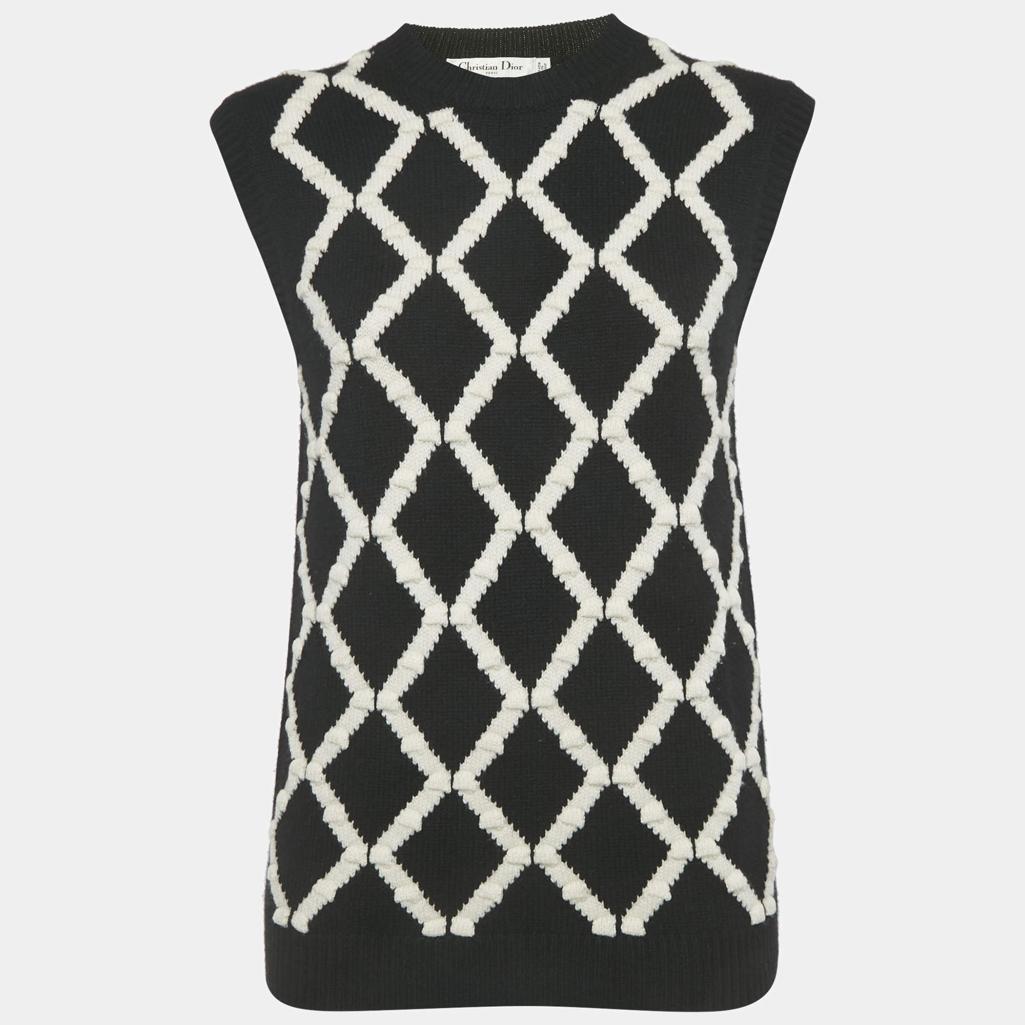 Pre Owned Christian Dior Black Patterned Cashmere Sweater Vest M