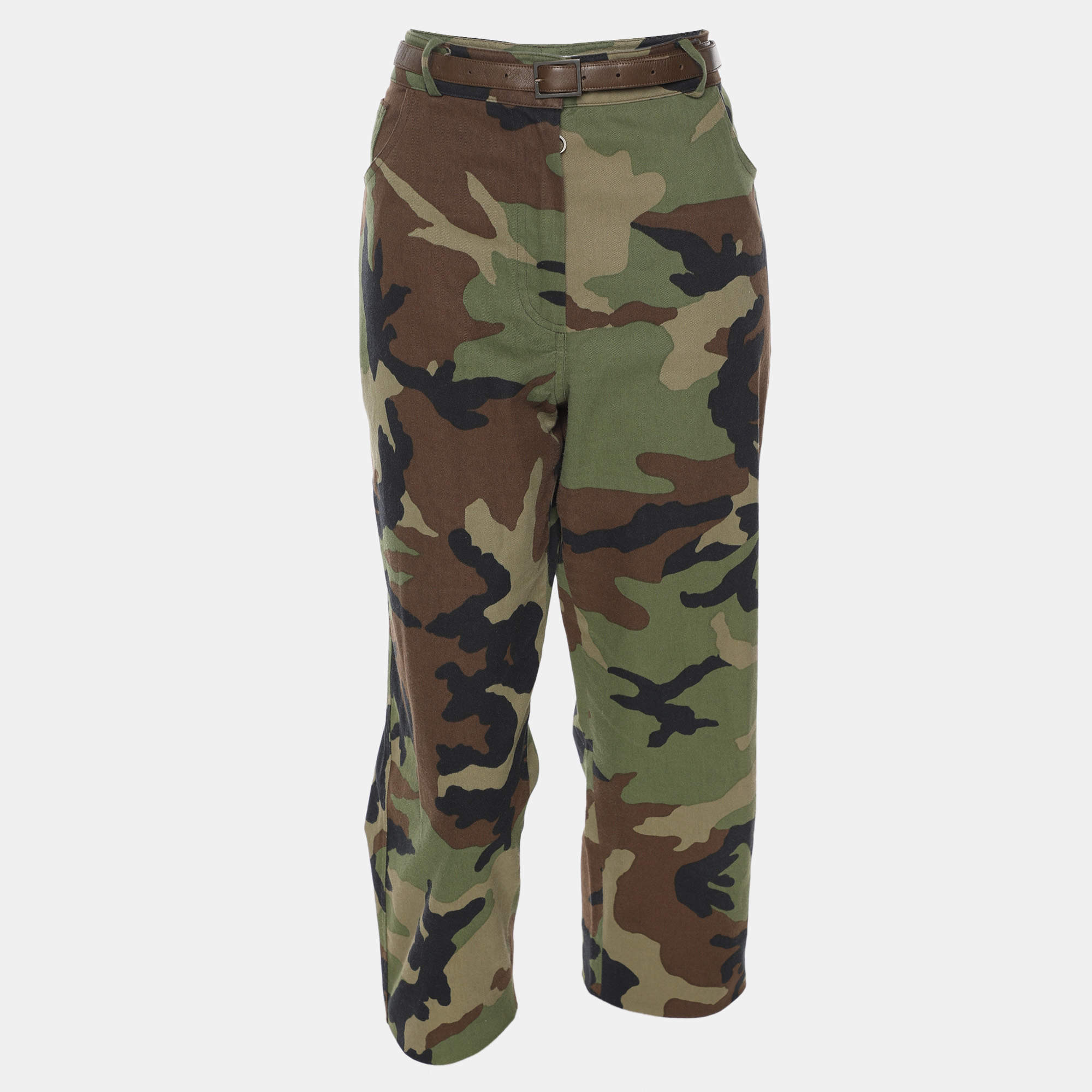 Pre Owned Dior Camouflage Stretch Cotton Capri Pants L