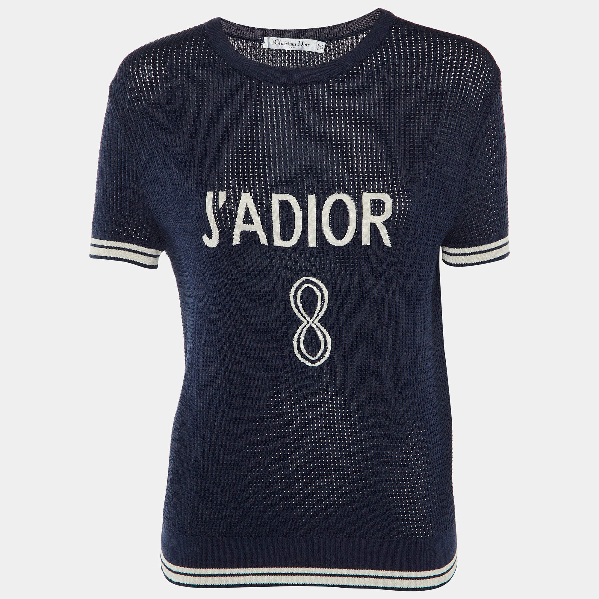 Pre Owned Dior Navy Blue J'Adior 8 Intarsia Knit Crew Neck Jumper S