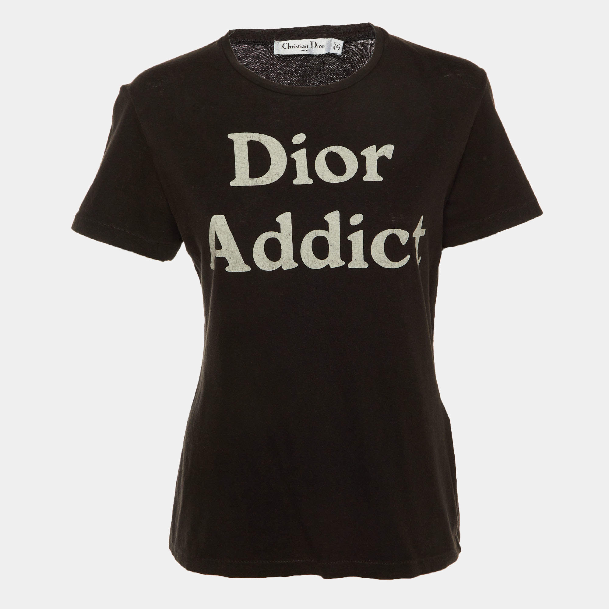 Pre Owned Dior Black Dior Addict Cotton & Linen Crew Neck T-Shirt S