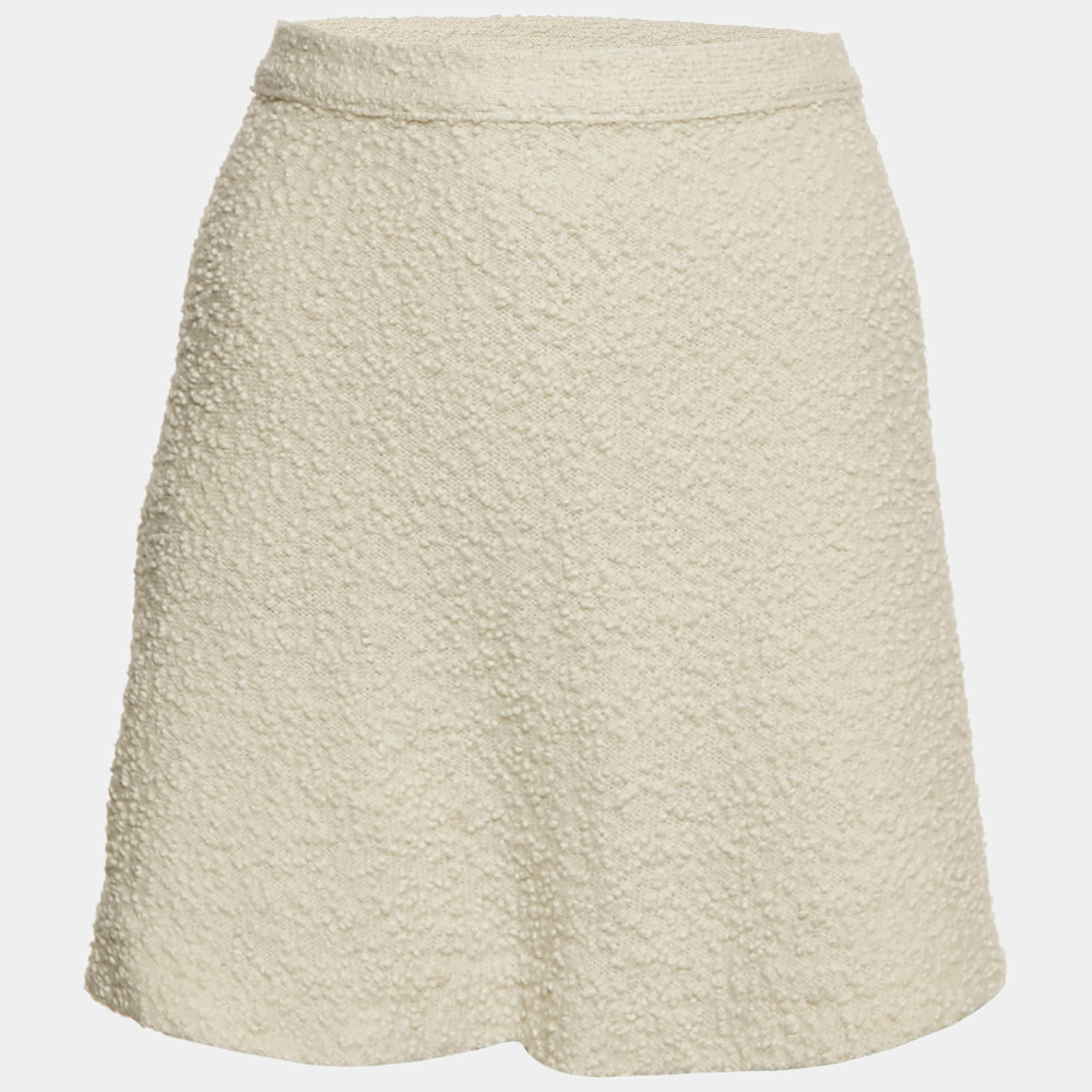 Pre Owned Christian Dior Off White Textured Wool Mini Skirt XL