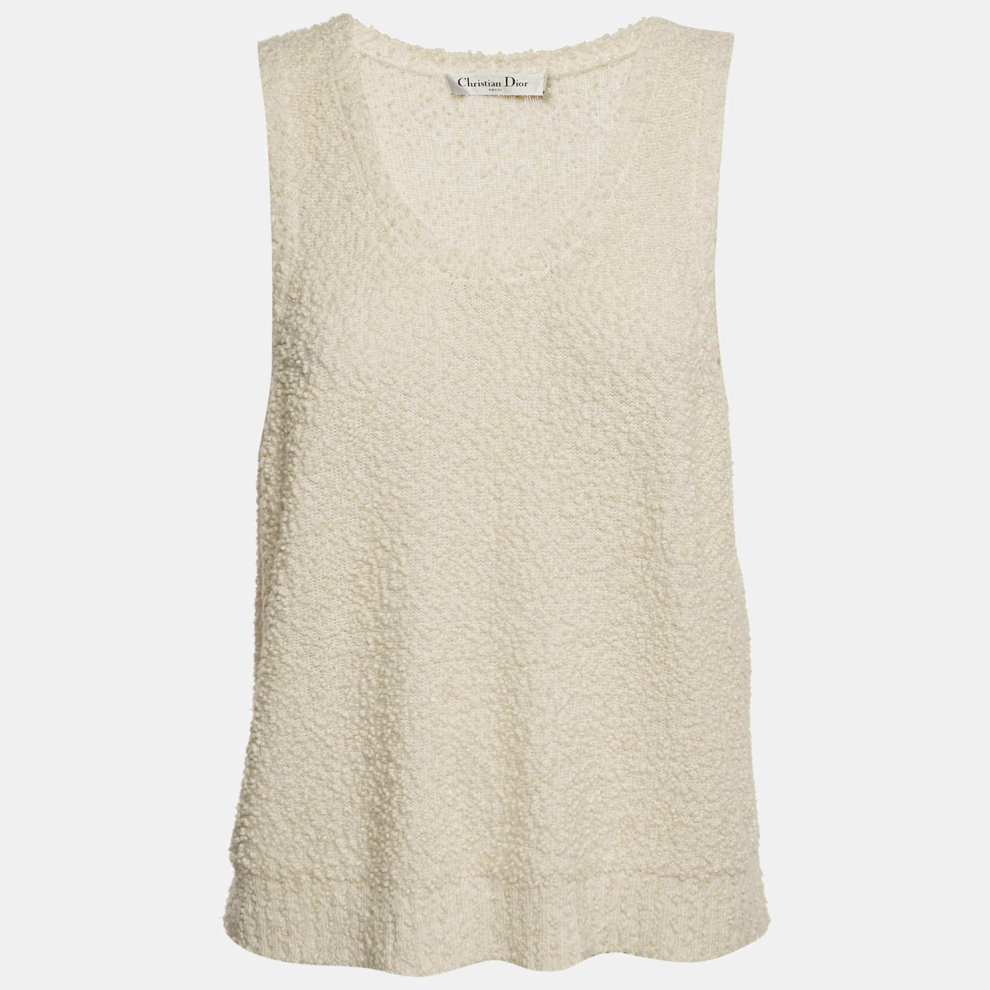 Pre Owned Christian Dior Off White Textured Wool Tank Top XL