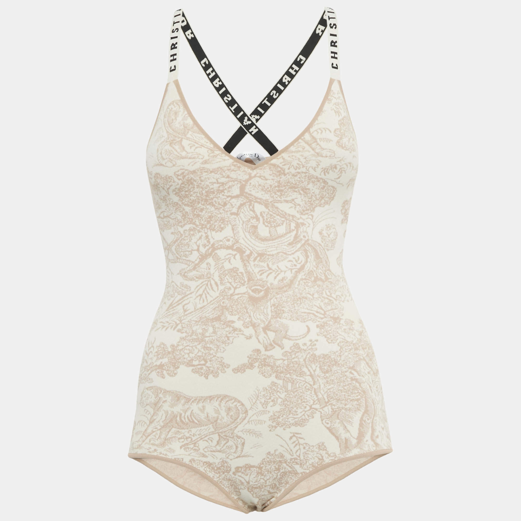 مملوكة مسبقًا ديور بيج Toile de Jouy Knit Dioriviera مايوه قطعة واحدة صغير