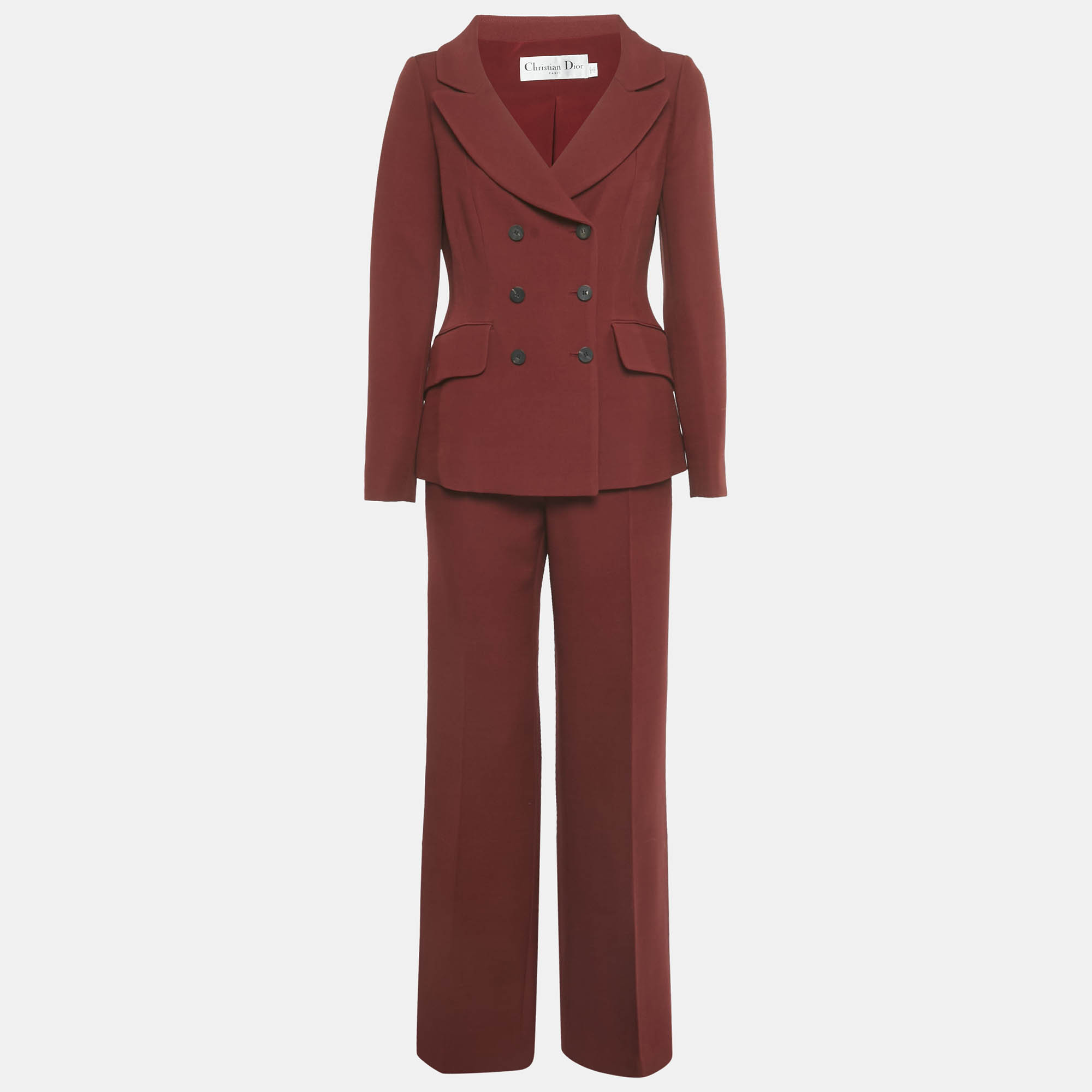 Pre Owned Christian Dior Burgundy Wool Blazer & Pants Suit Set M