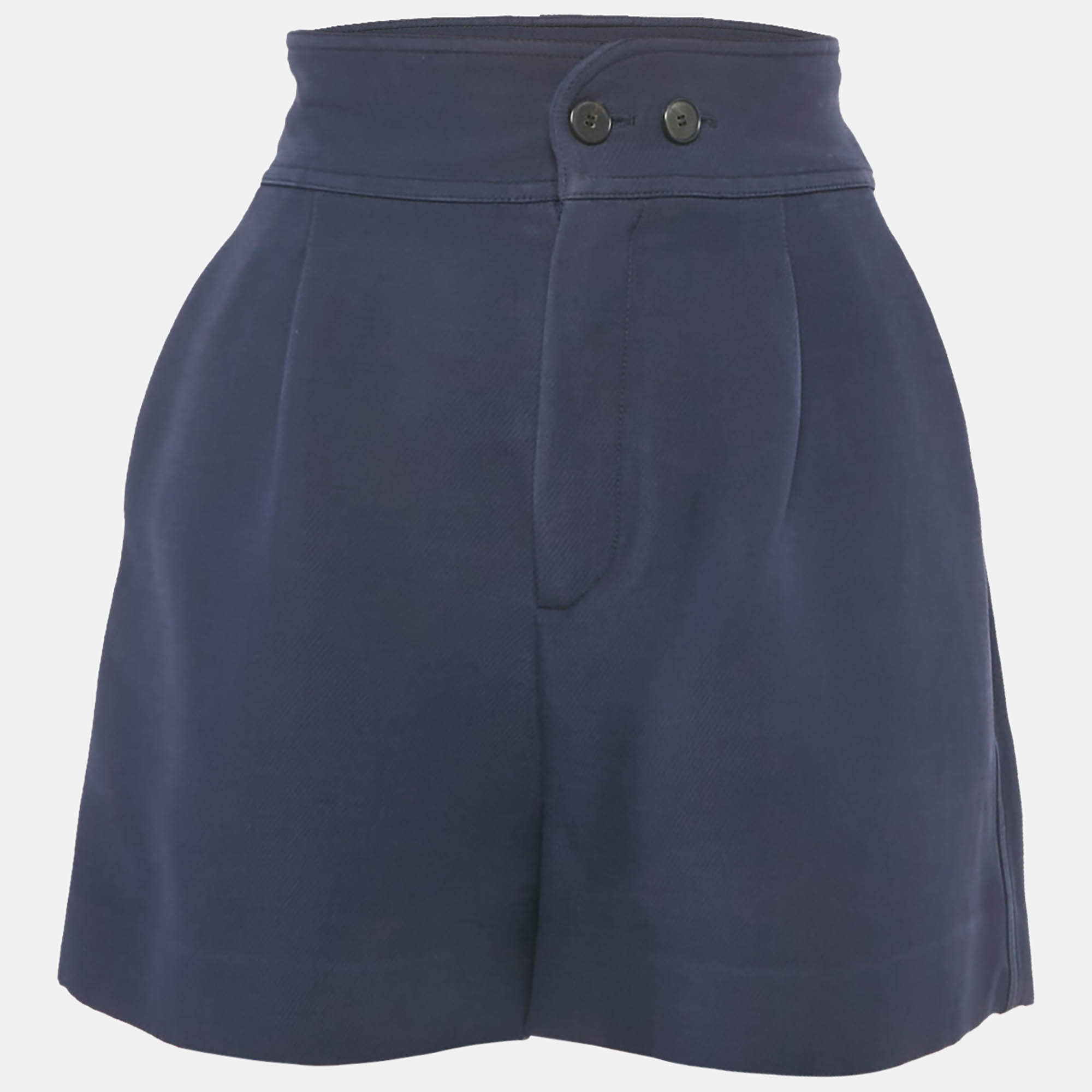 Pre Owned Christian Dior Navy Blue Wool & Silk Shorts S