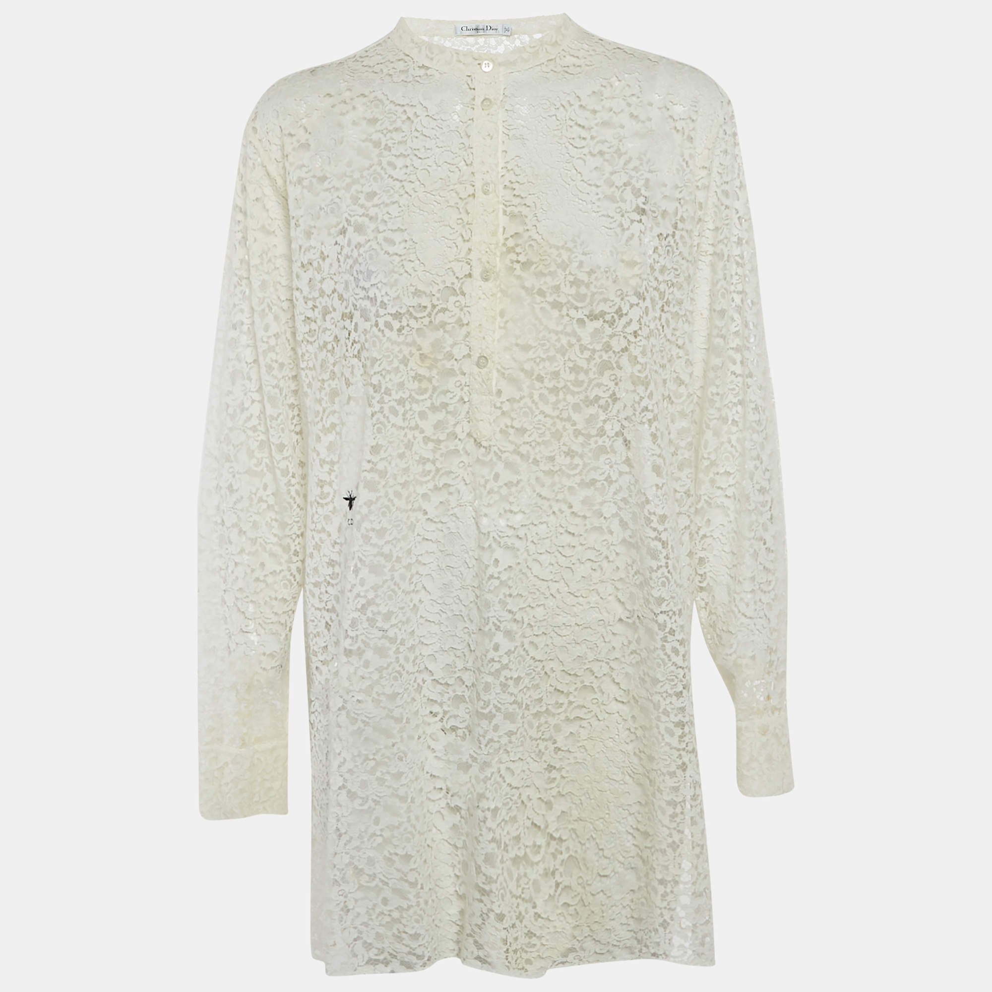 Pre Owned Dior White Lace Long Sleeve Mini Dress L