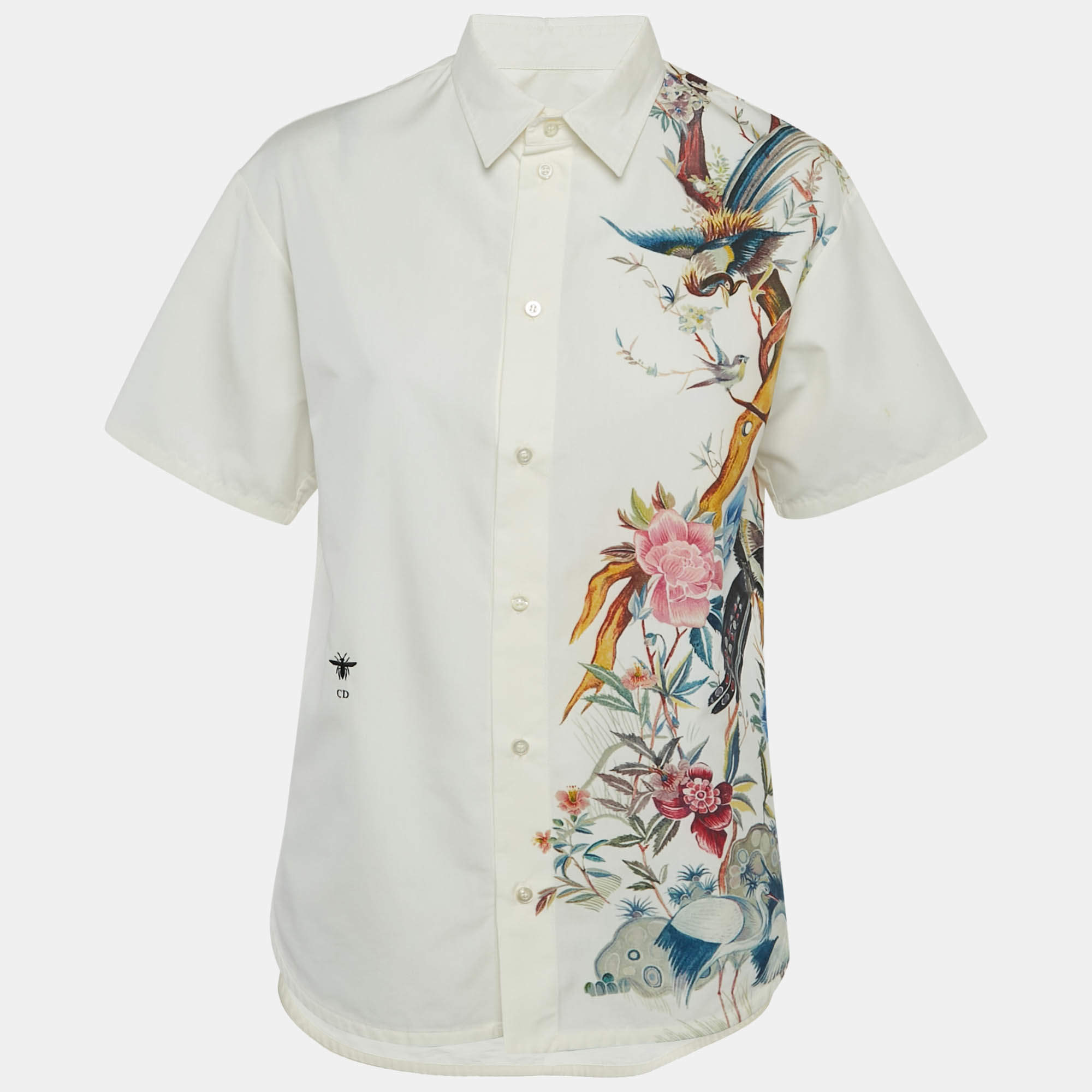 Pre Owned Christian Dior Off White Dior Jardin D'Hiver Print Cotton Silk Shirt S