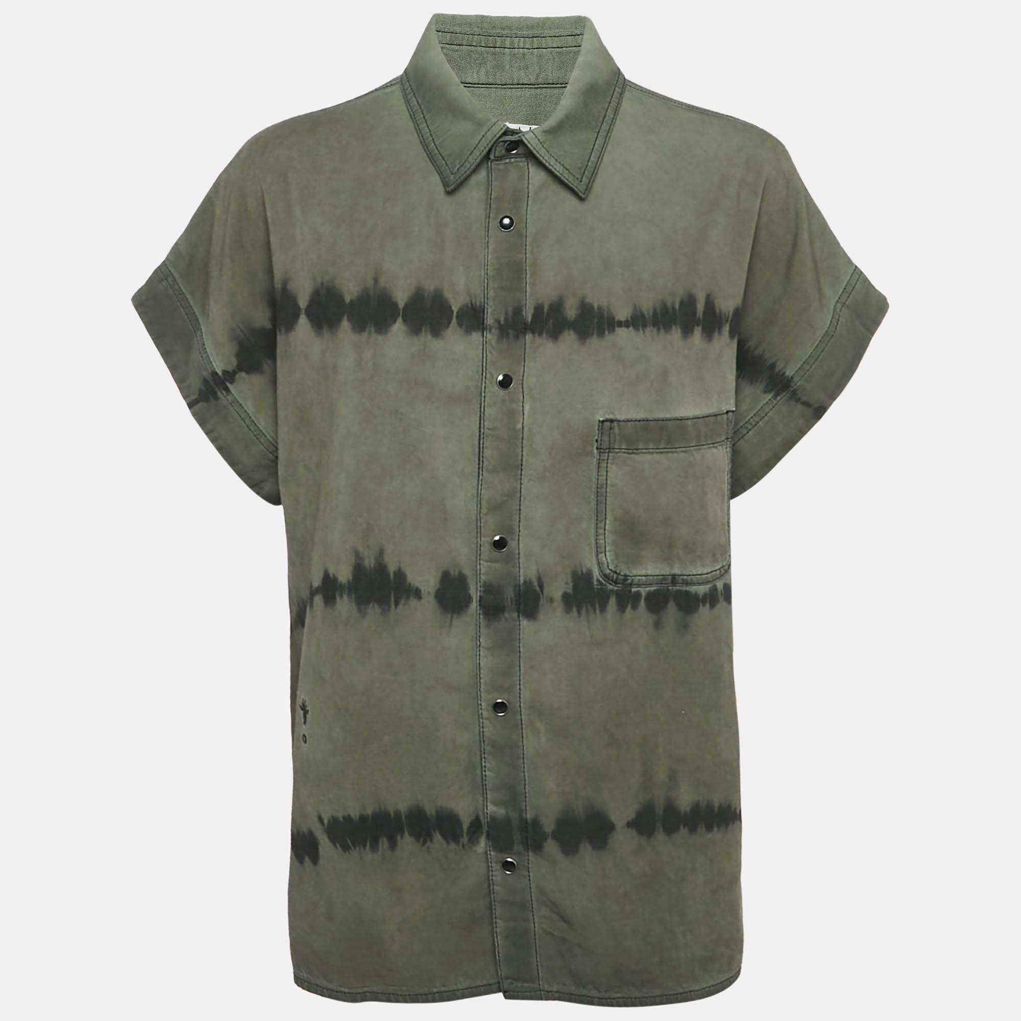 Pre Owned Christian Dior Khaki Tie-Dye Cotton Oversized Shirt L