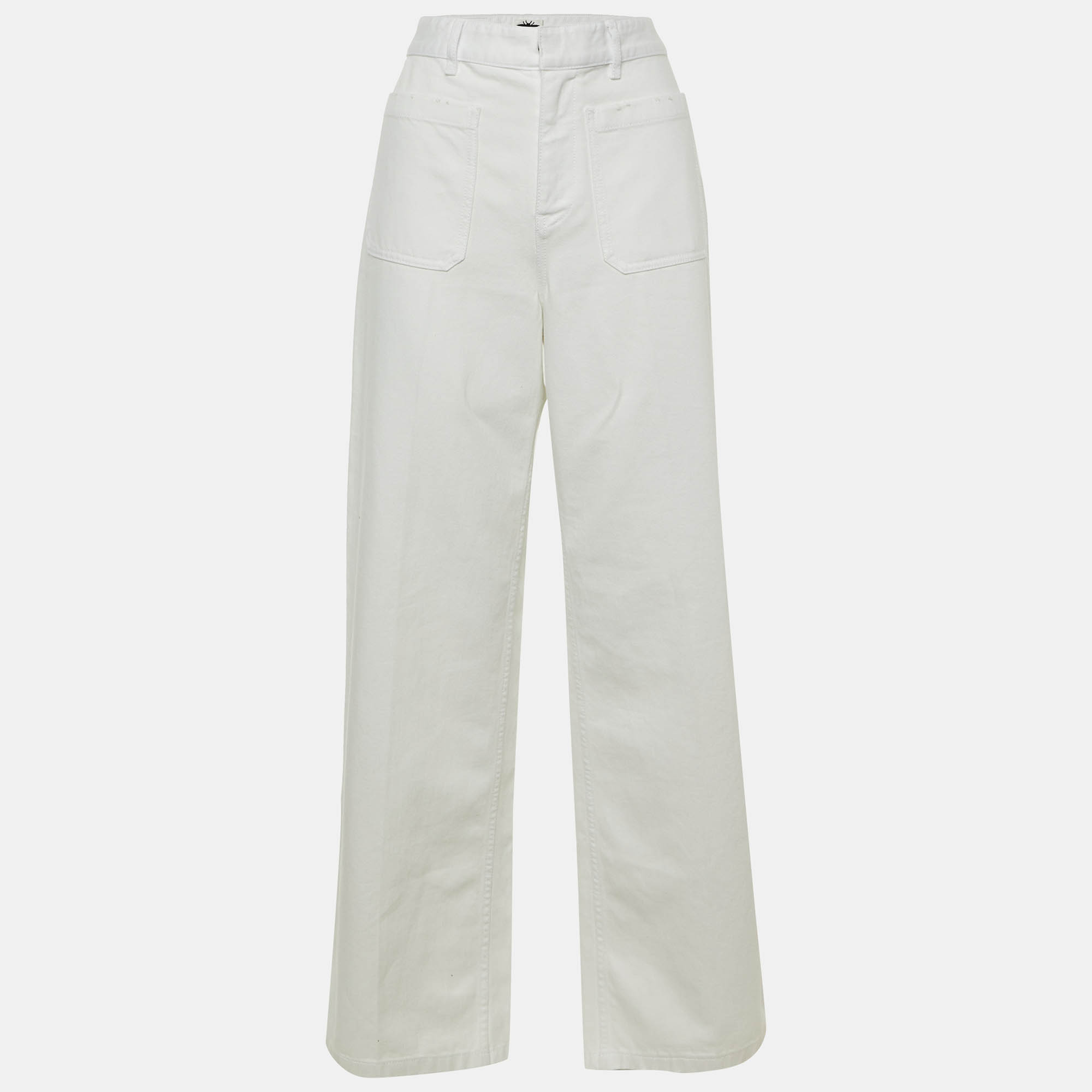 Pre Owned Dior White Denim Wide Leg Jeans M/Waist 29"