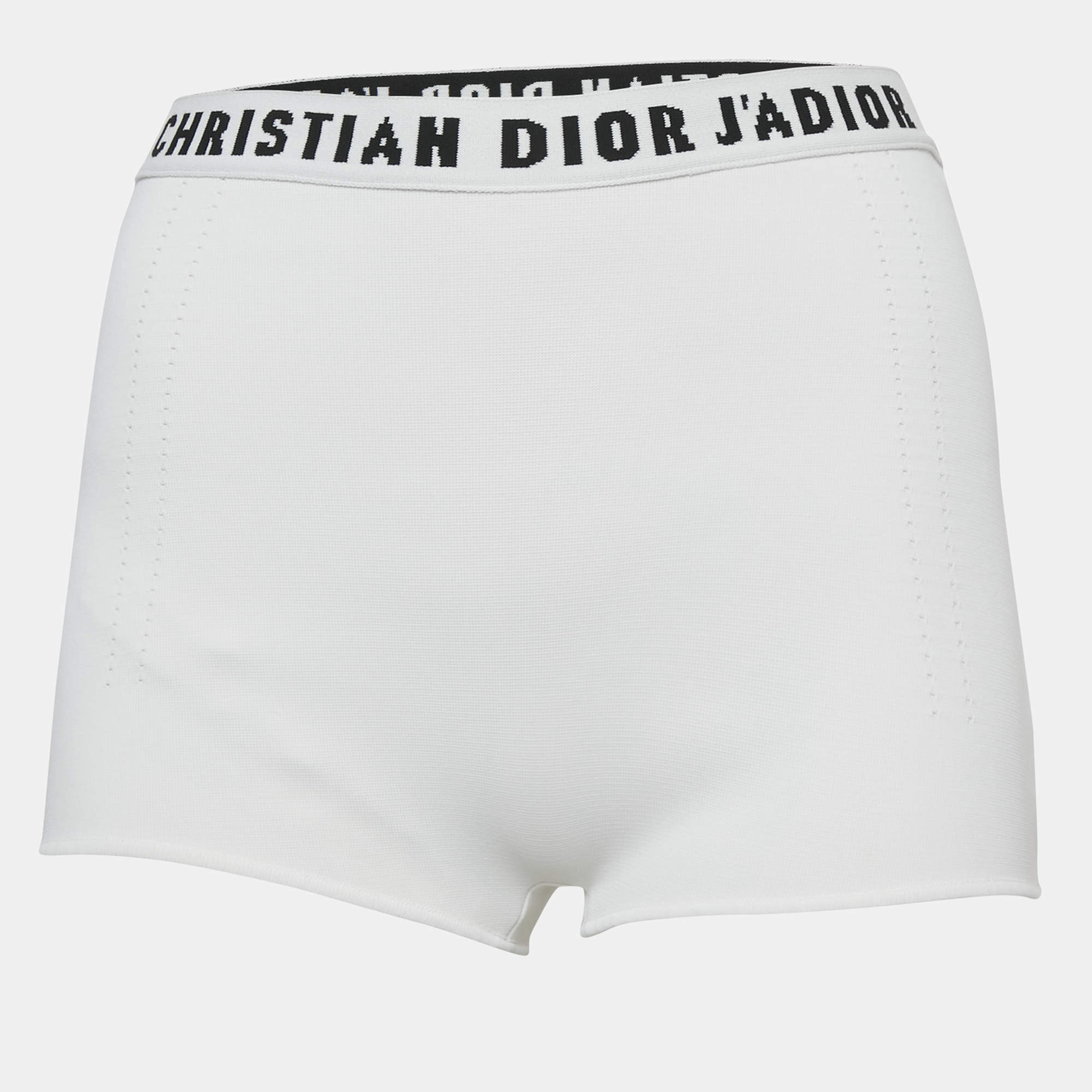 Pre Owned Christian Dior White Jersey Logo Waist Band J'adior Brief Shorts S