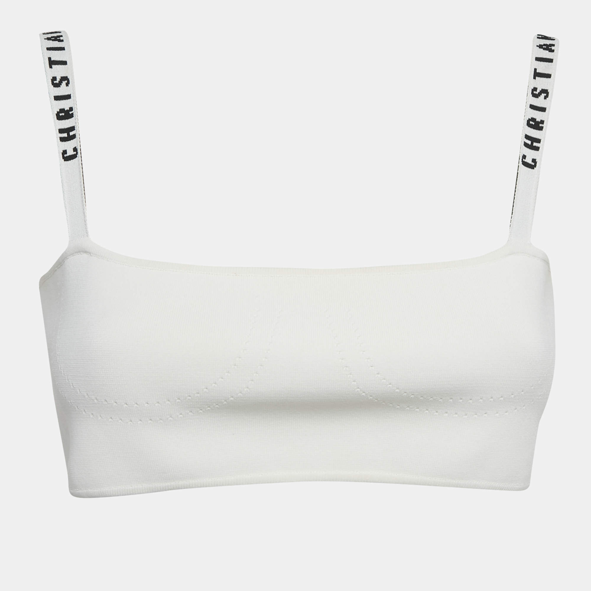 Pre Owned Dior White Jersey Logo Band Bralette Top L