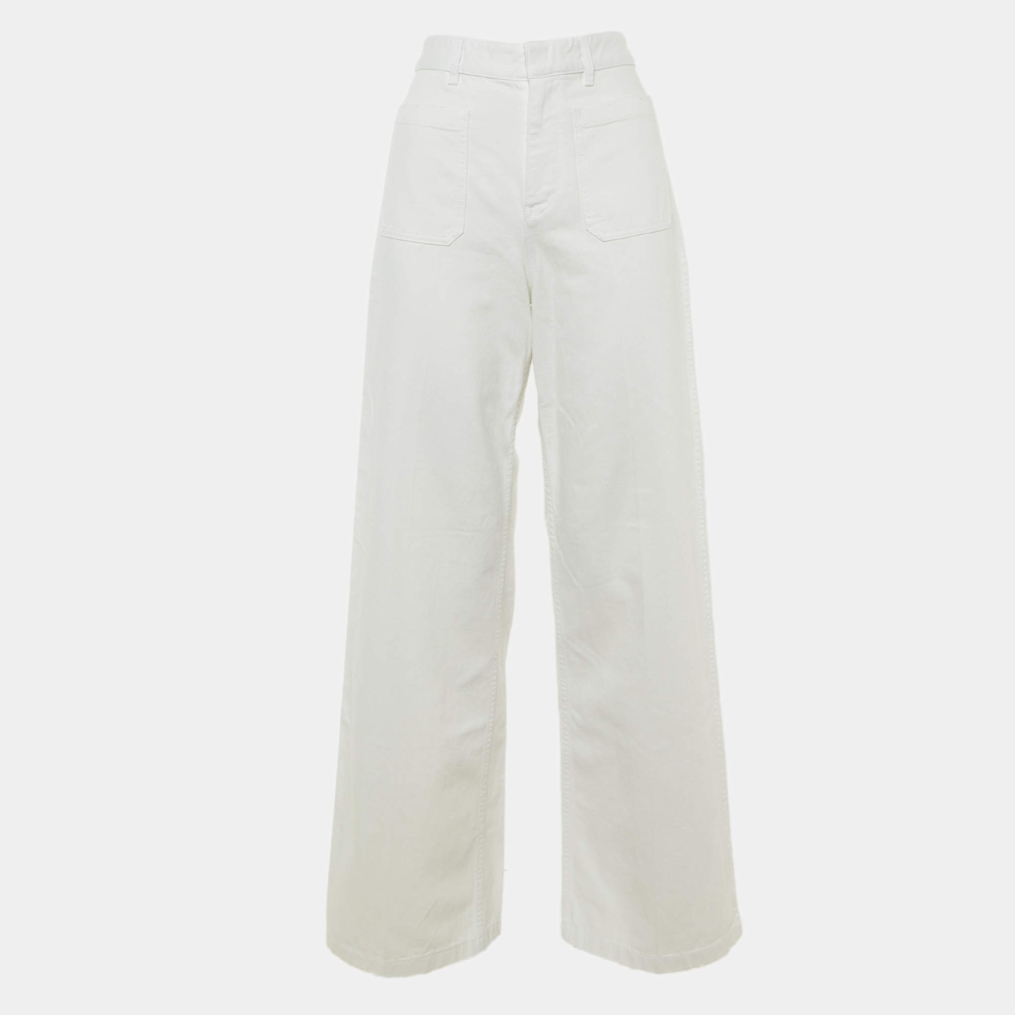 Pre Owned بنطلون جينز ديور دنيم أبيض واسع مقاس صغير - خصر 28 بوصة