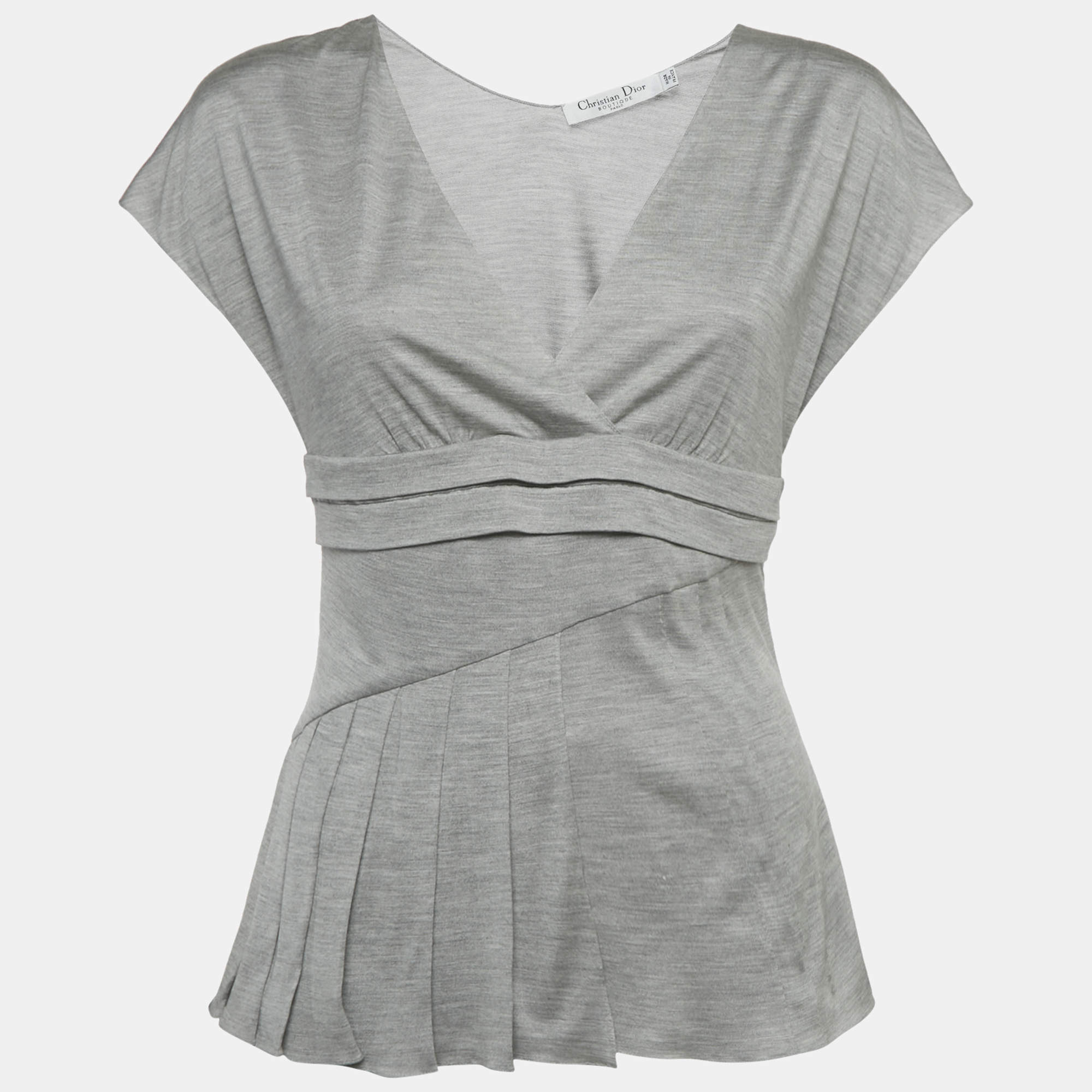 Pre Owned Christian Dior Boutique Grey Jersey Pleated Top M