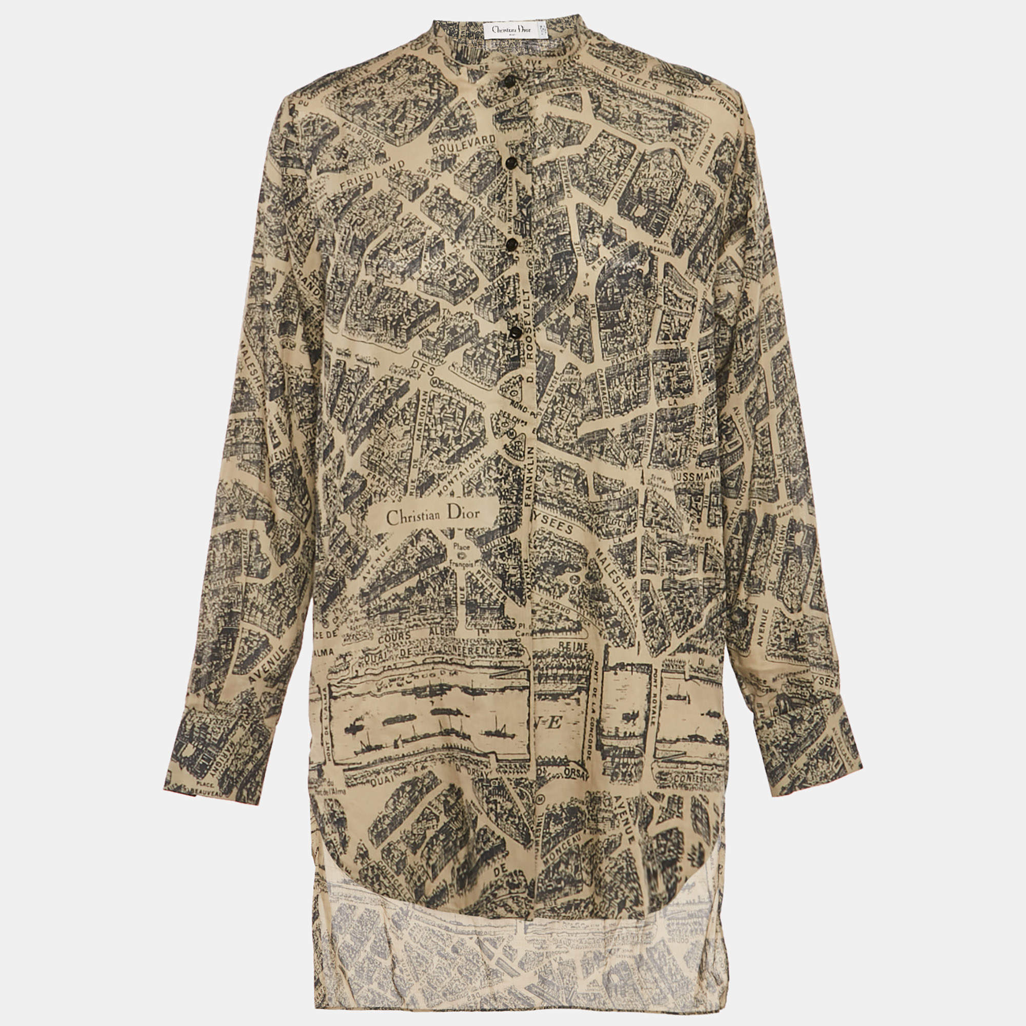 مملوكة مسبقًا Christian Dior Beige Plan de Paris Print Cotton High Low Shirt M