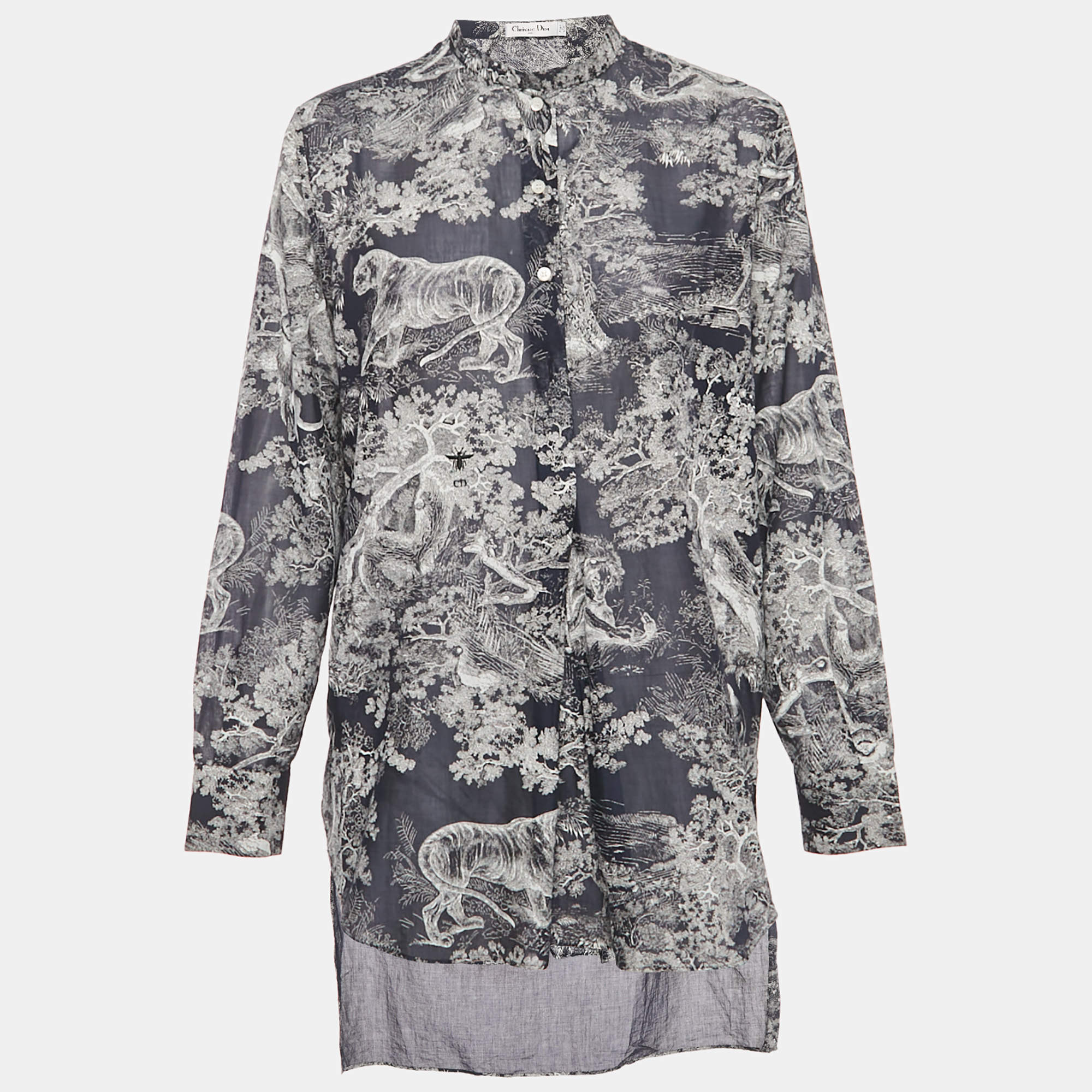 Pre Owned Christian Dior Navy Blue Jungle Print Cotton Tunic M