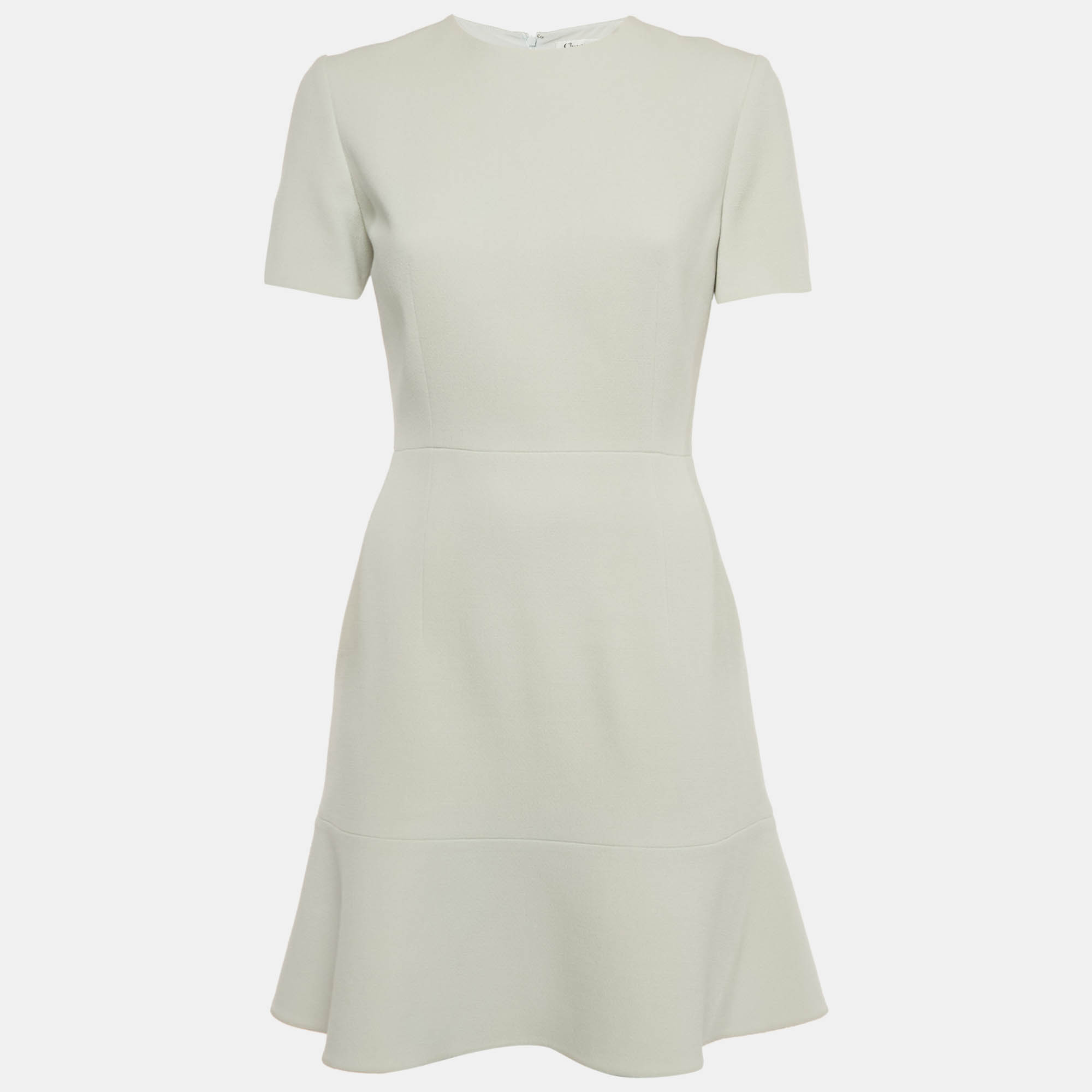 Pre Owned Christian Dior Blue Wool Flared Mini Dress M