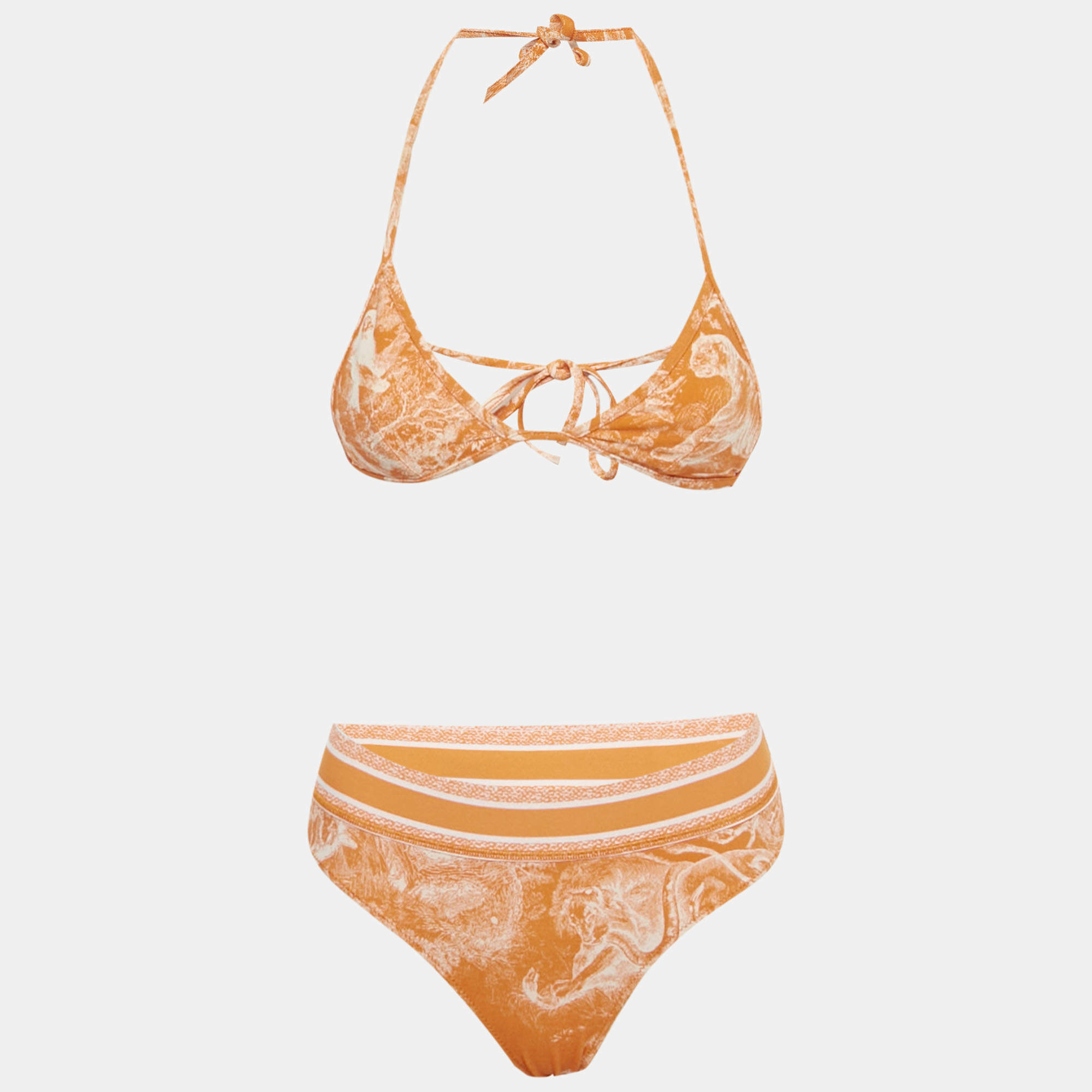 Pre Owned Christian Dior Orange Toile de Jouy Jersey Bikini Set XS
