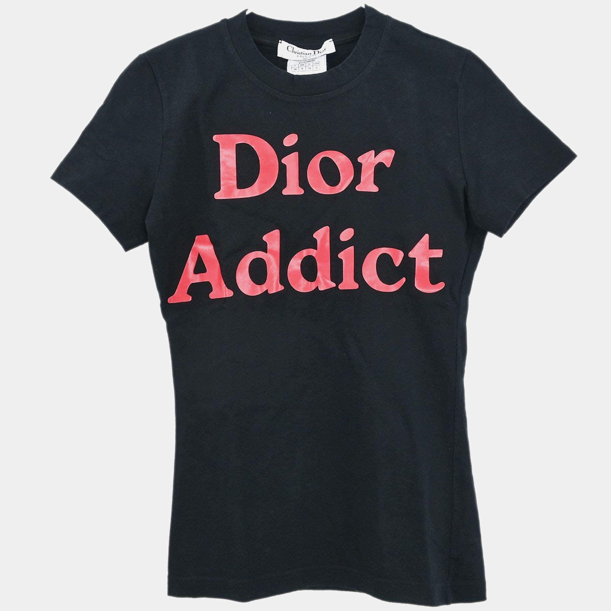 Pre Owned تي شيرت كريستيان ديور أكمام قصيرة باللون الأسود مقاس صغير (سمول)