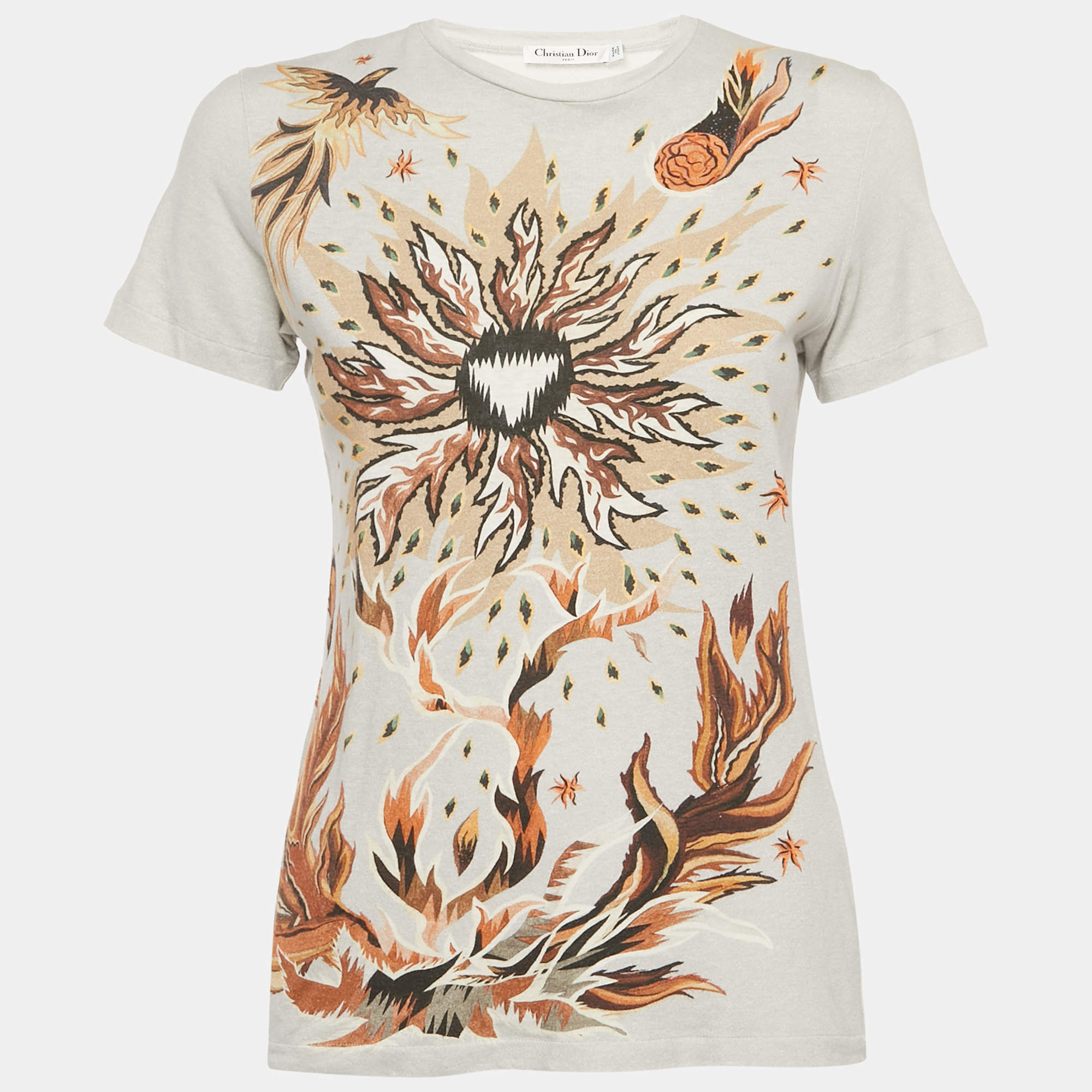 مملوكة مسبقًا قميص كريستيان ديور رمادي مزيج قطن مطبوع مقاس صغير - سمول