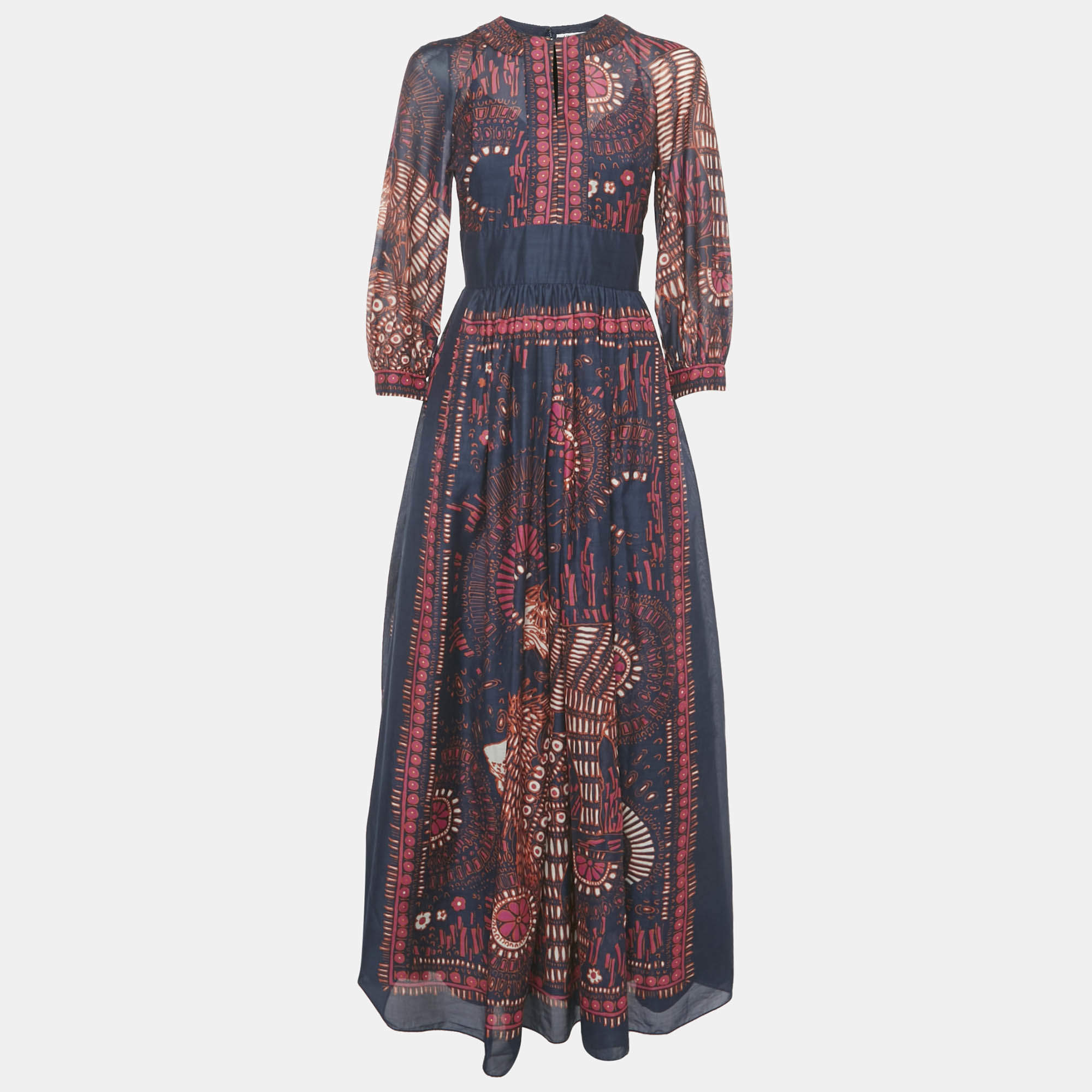 Pre Owned Christian Dior Blue Printed Voile Long Dress S