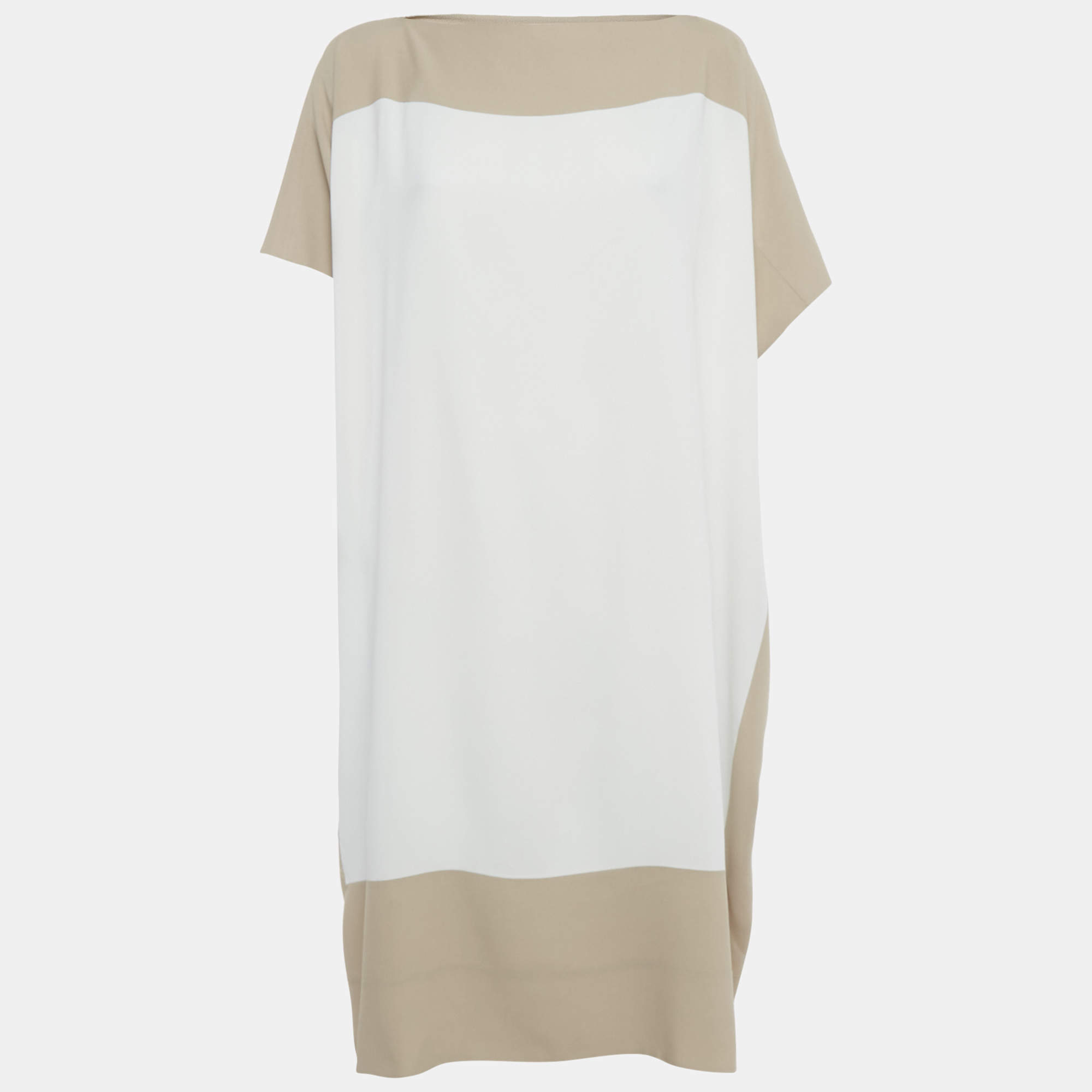 Pre Owned Dior Beige & White Colorblock Crepe Oversized Midi Dress M