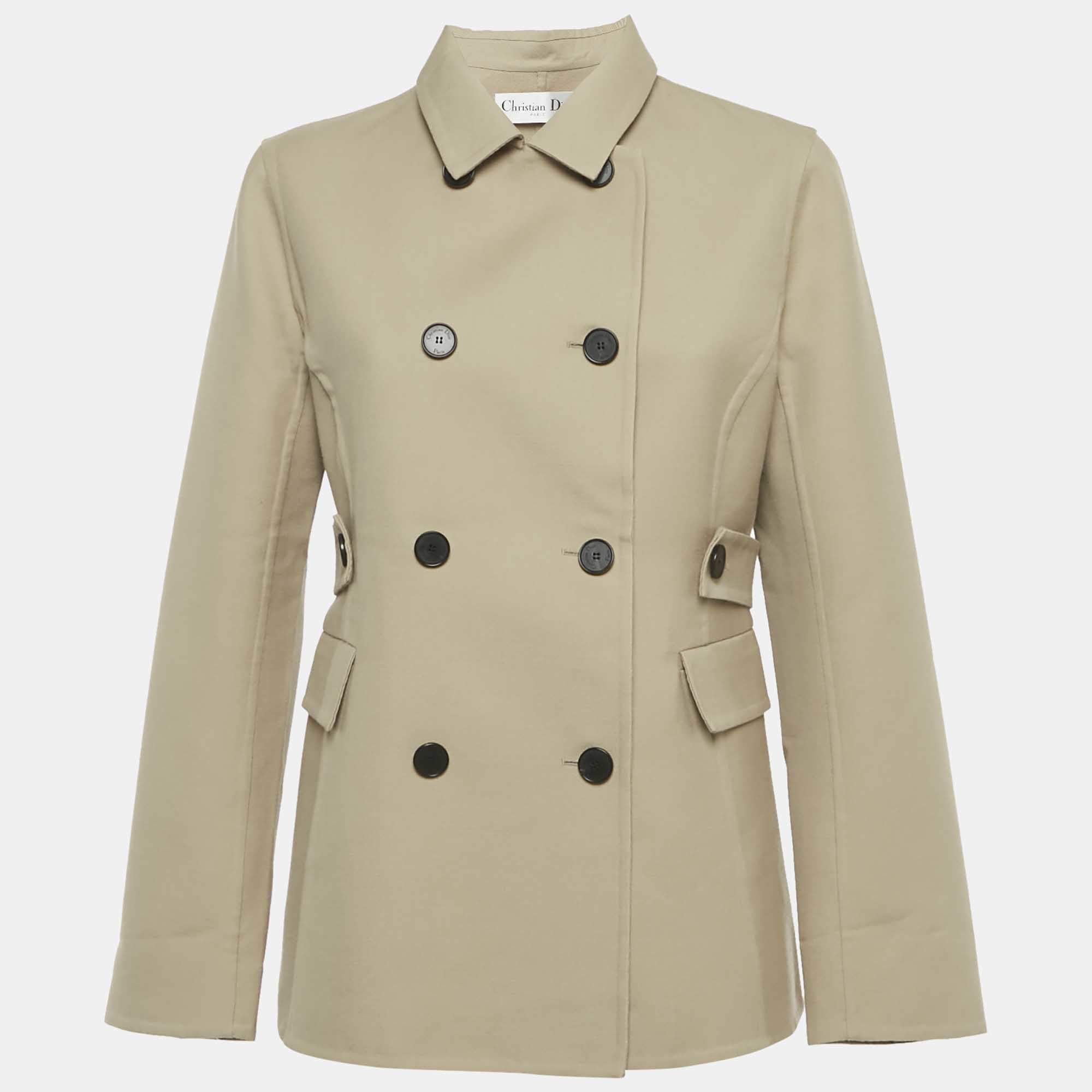 Pre Owned Christian Dior Beige Wool Double Breasted Blazer M