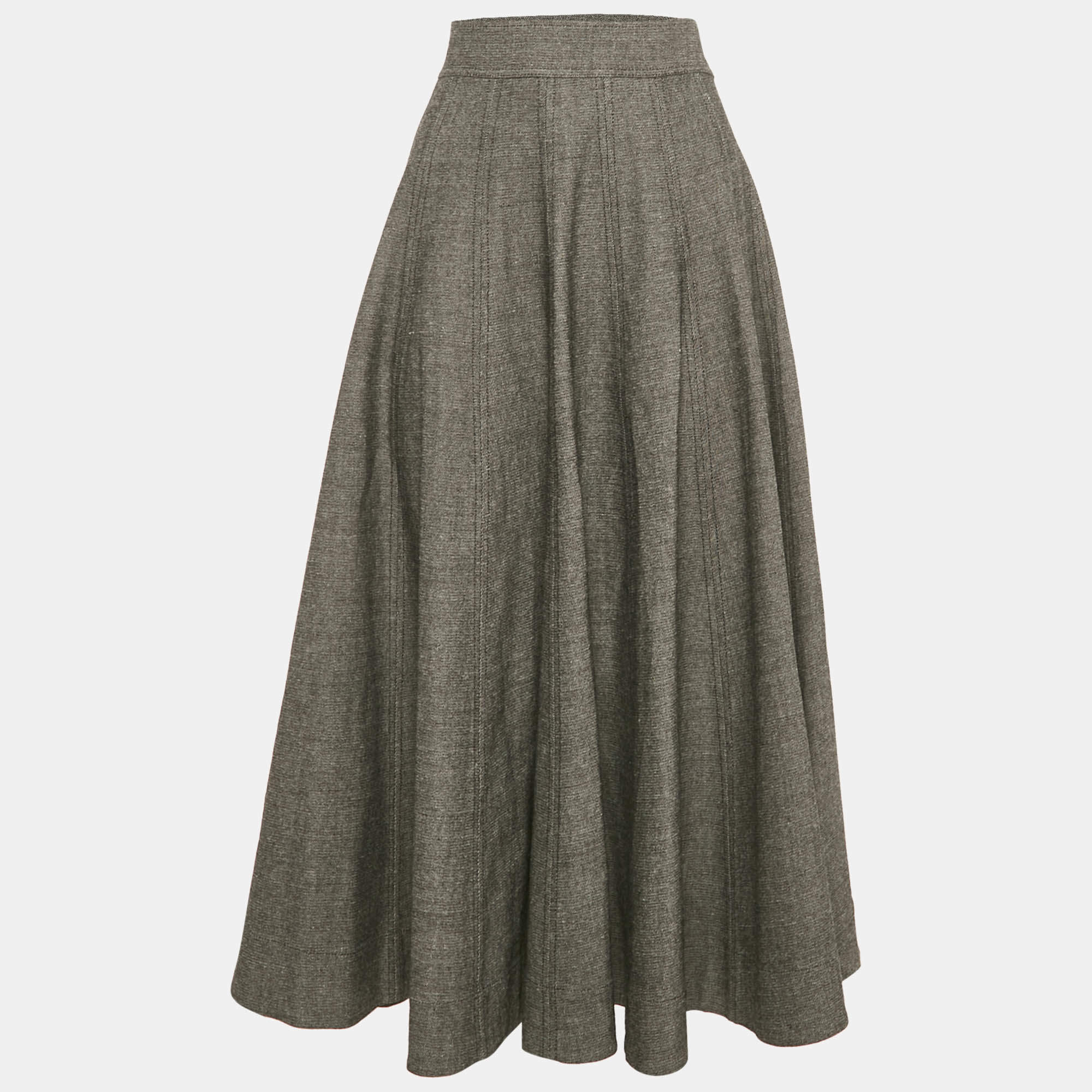 Pre Owned Christian Dior Grey Cotton Blend Flared Midi Skirt XL 