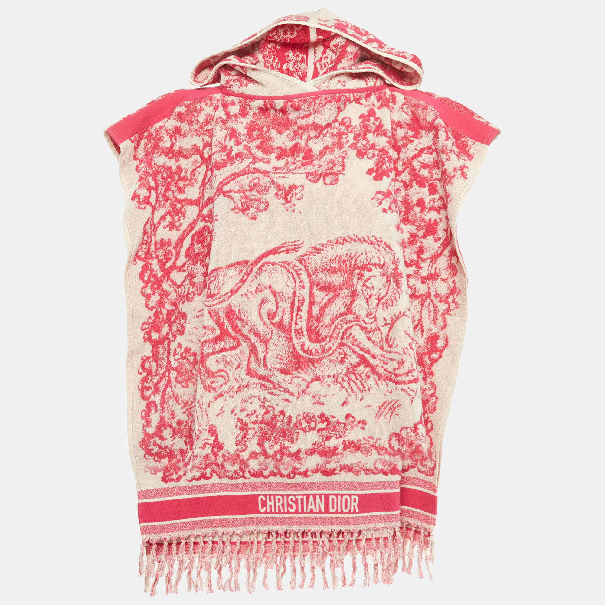 Pre Owned Christian Dior Pink Terry Cotton Toile de Jouy Hooded Poncho One Size