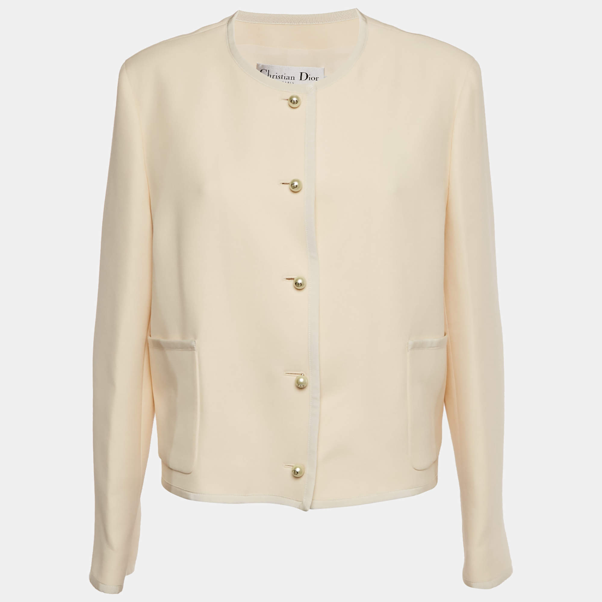 Pre Owned Christian Dior Cream Wool Buttoned Jacket XL