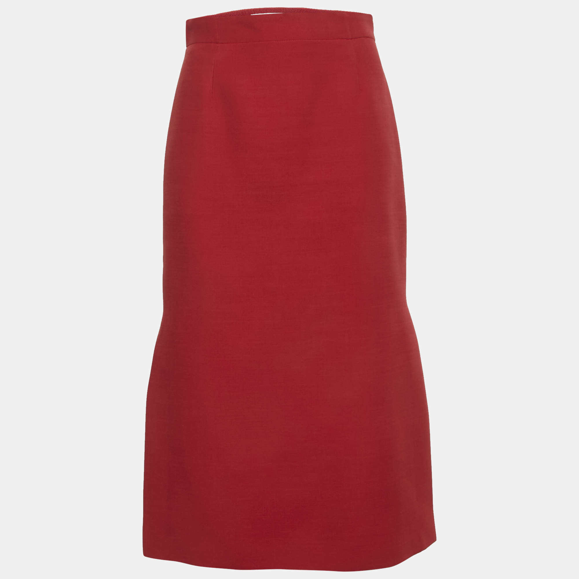 Pre Owned Christian Dior Red Wool Midi Skirt M