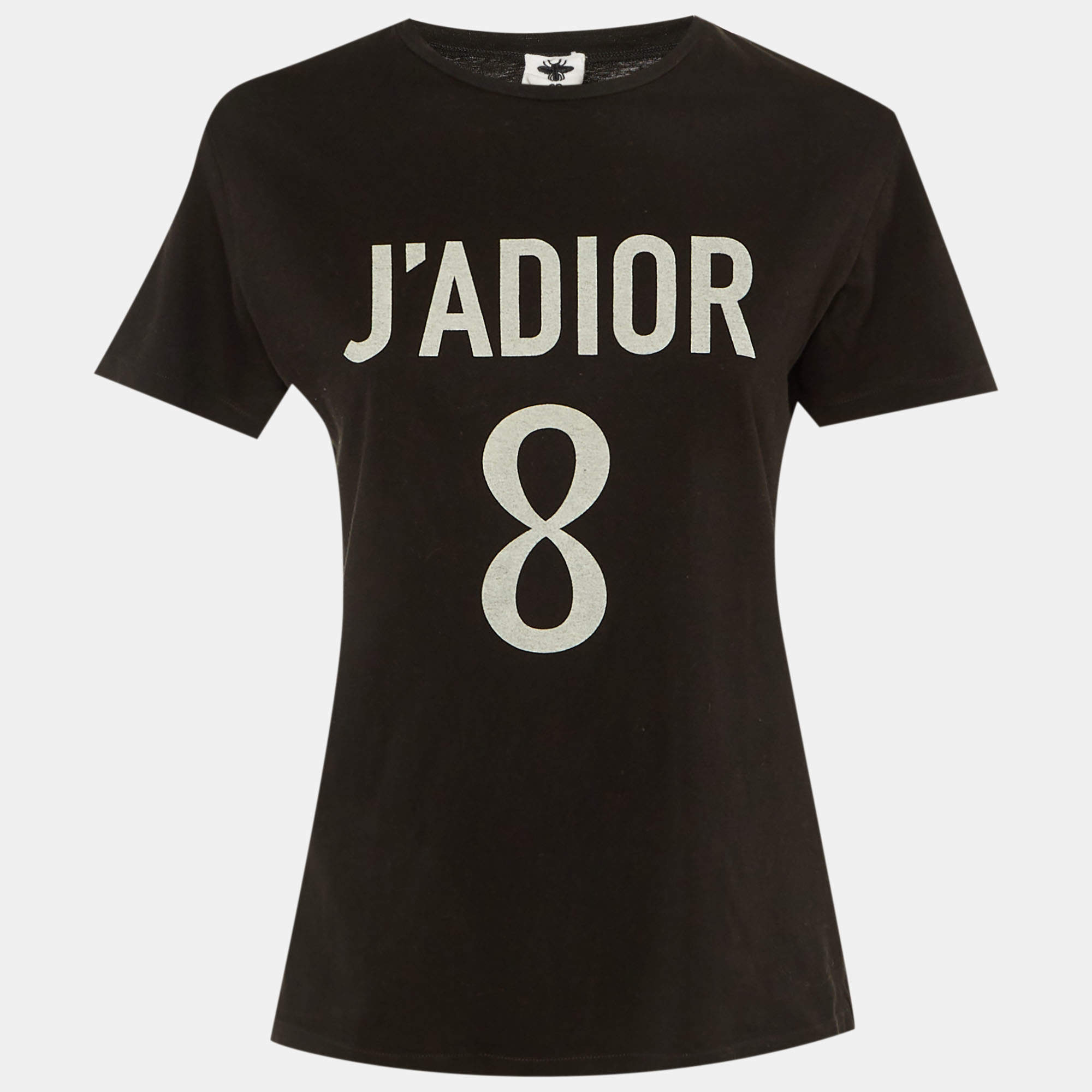 Pre Owned Dior Black J'Adior Print Cotton & Linen Crew Neck T-Shirt S 