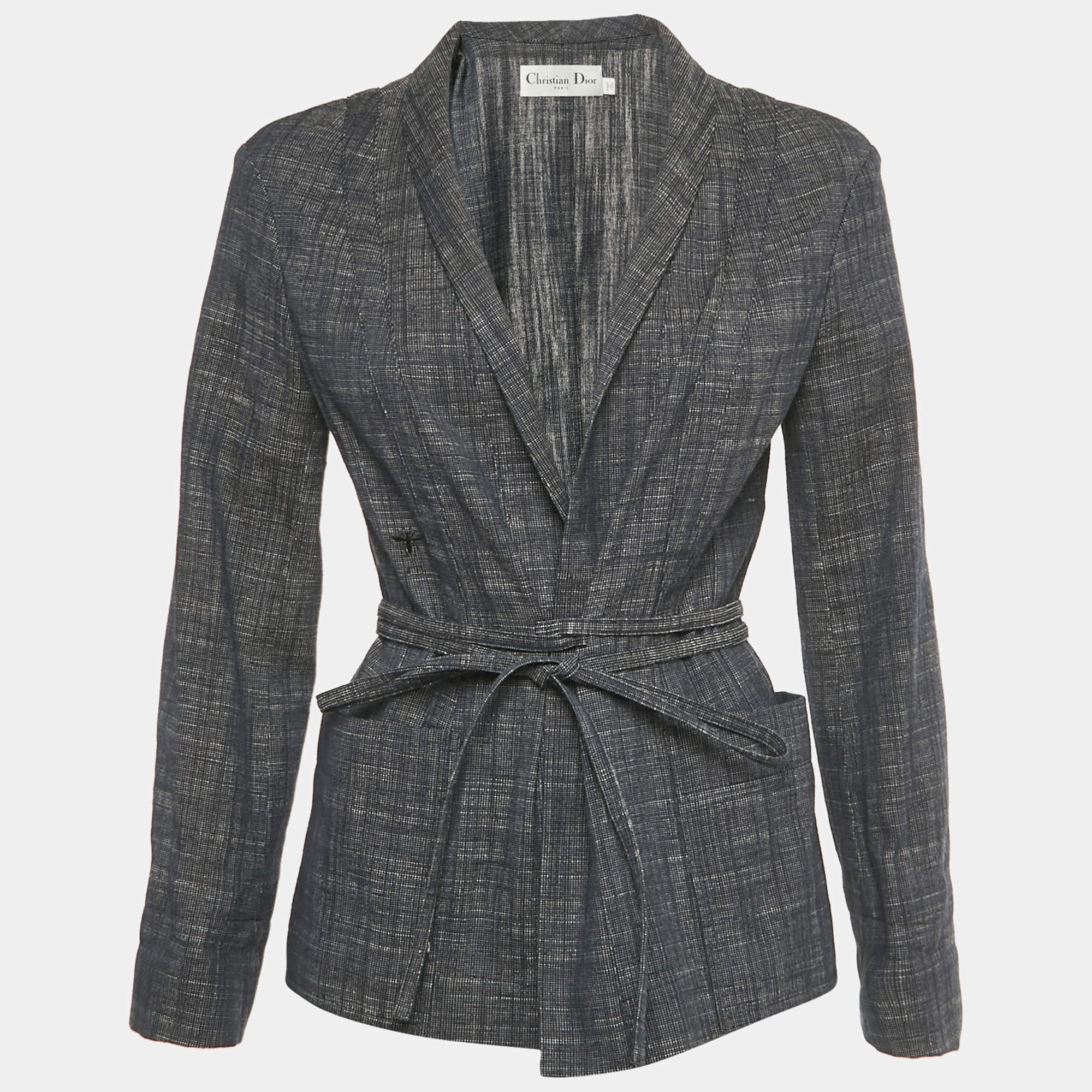 Pre Owned Christian Dior Blue Cotton Wrap Blazer M